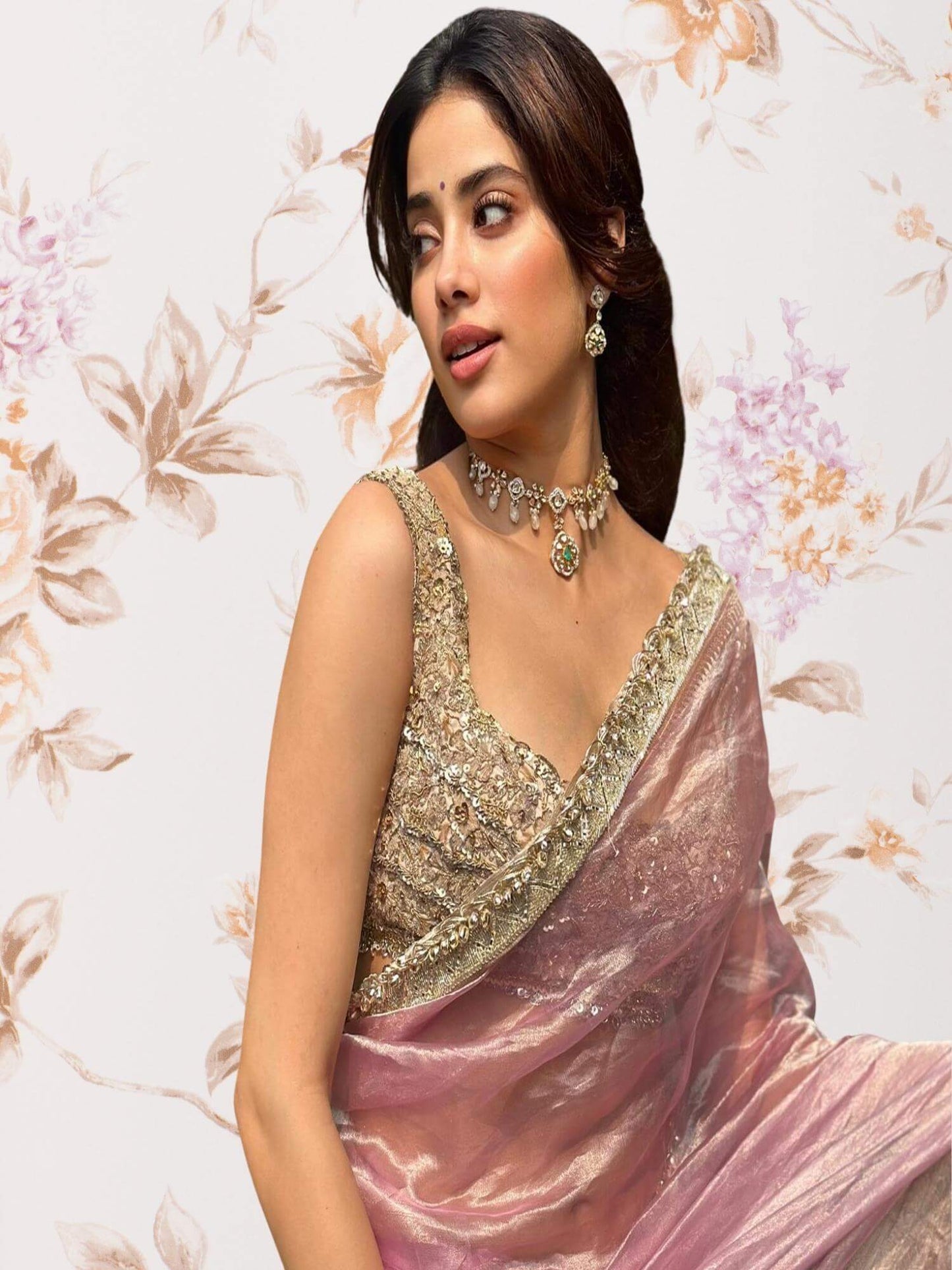 Janhvi Kapoor in Pinkish Purple Tissue Silk Saree