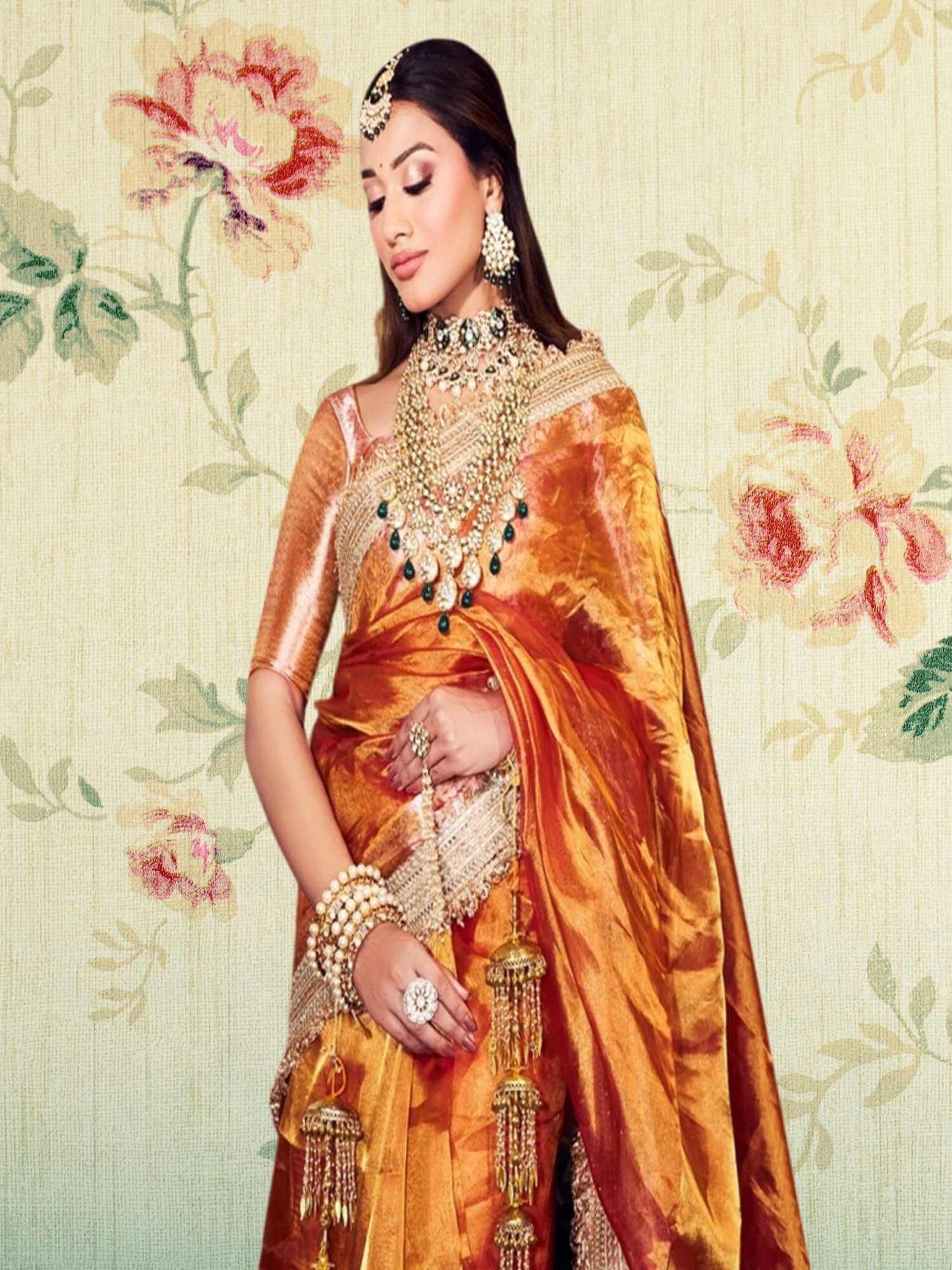 Luxury Bold Yellow Handwoven Banarasi Tissue Silk Saree