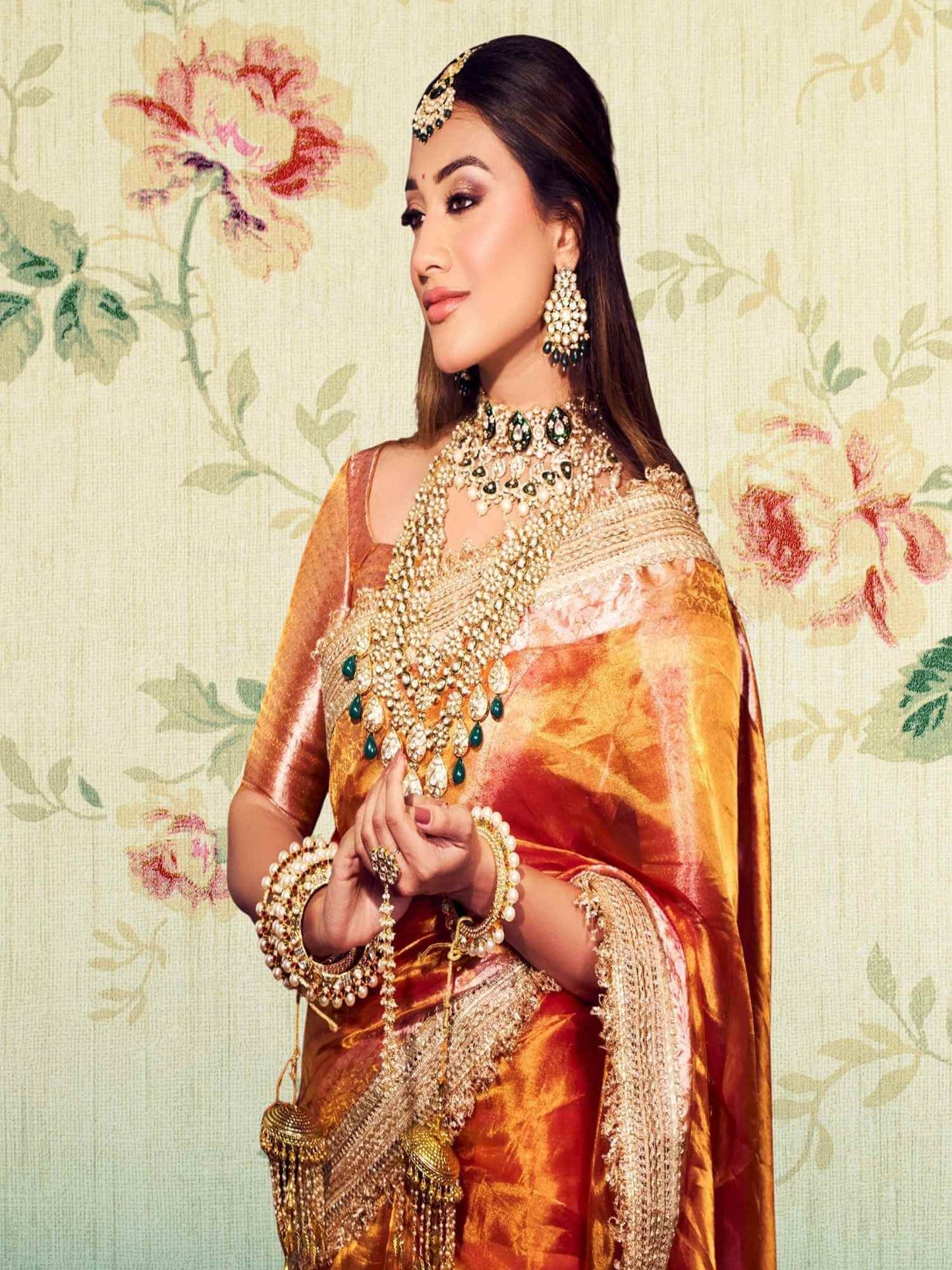 Luxury Bold Yellow Handwoven Banarasi Tissue Silk Saree - Side View