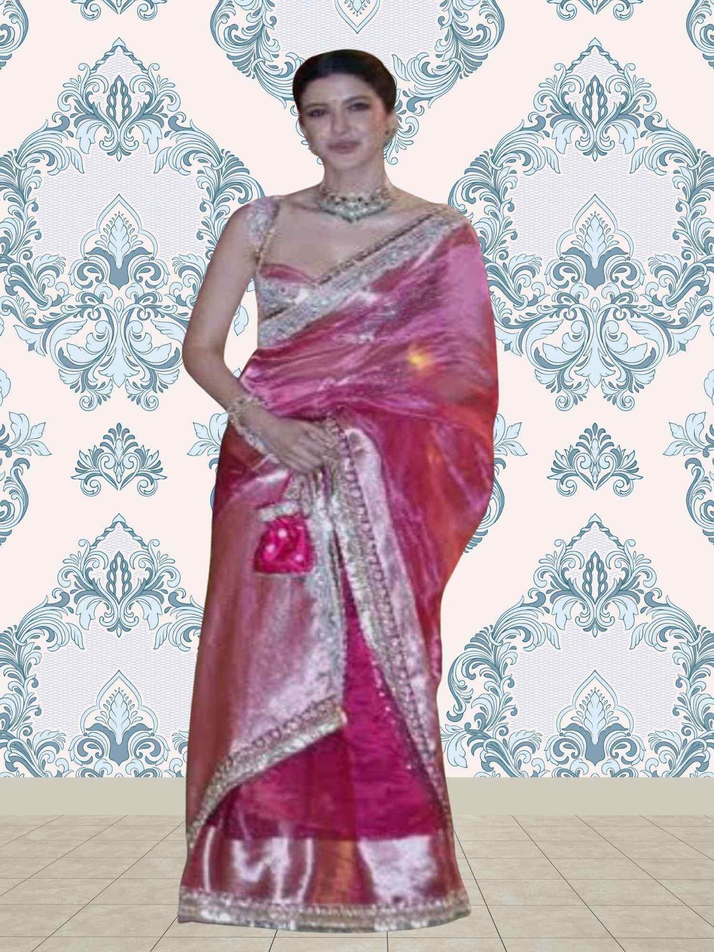 Shanaya Kapoor in Luxury Hot Pink Handwoven Banarasi Tissue Silk Saree - Full View