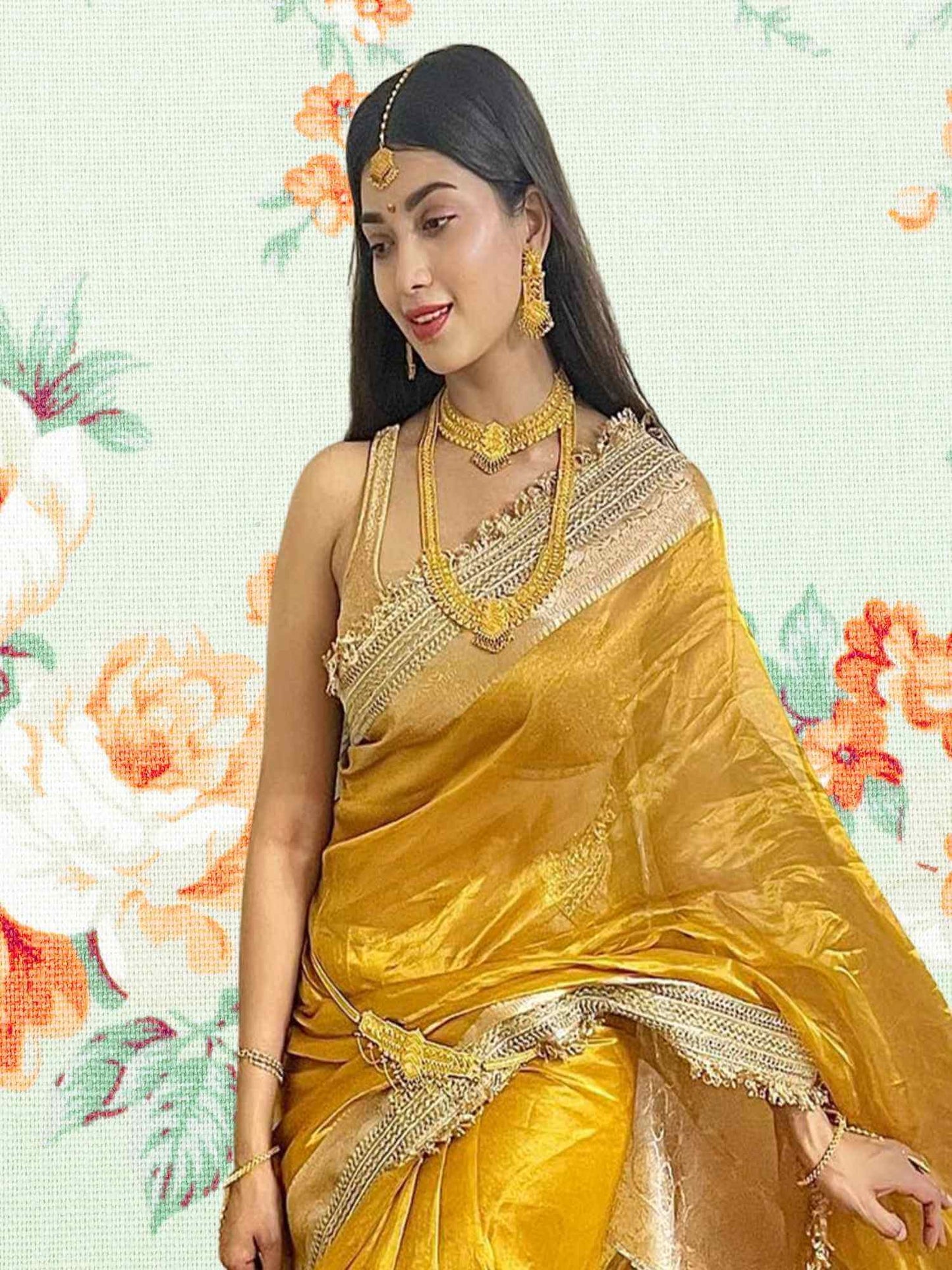 Digangana Suryavanshi in Luxury Canary yellow Handwoven Banarasi Tissue Silk Saree