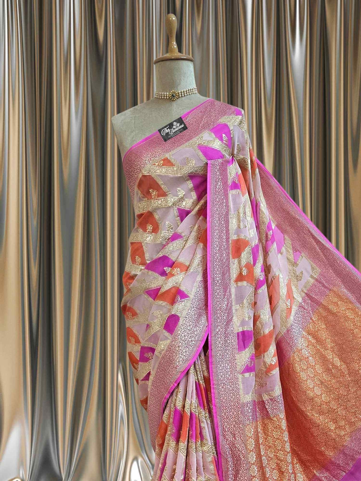 Multi Color Khaddi Georgette Water Zari Banarasi Handloom Saree