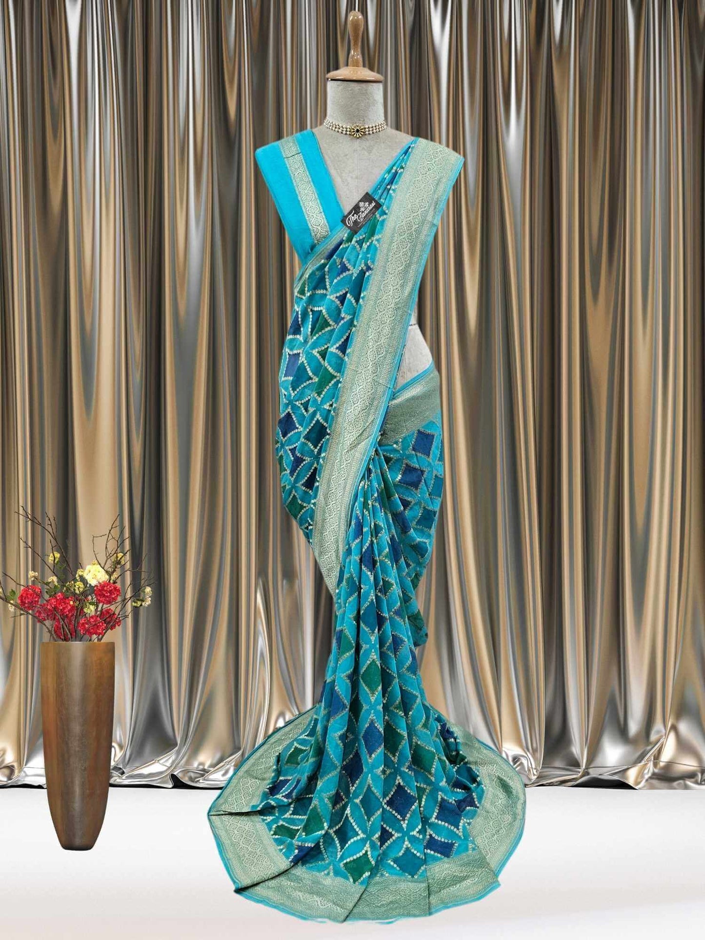 Sky Blue Georgette Water Zari Banarasi Handloom Saree