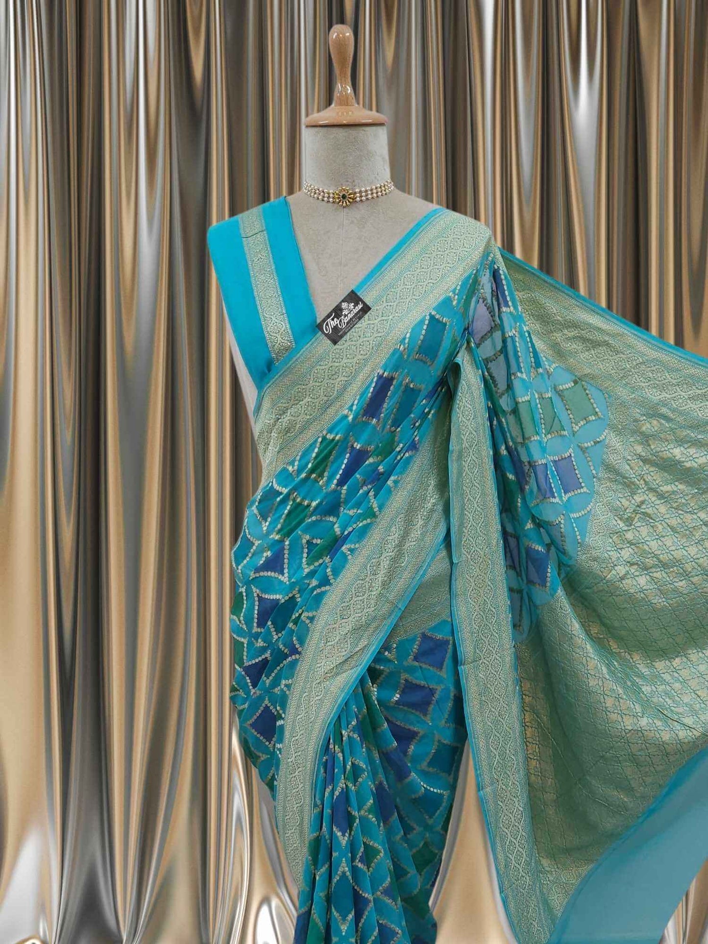 Sky Blue Georgette Water Zari Banarasi Handloom Saree