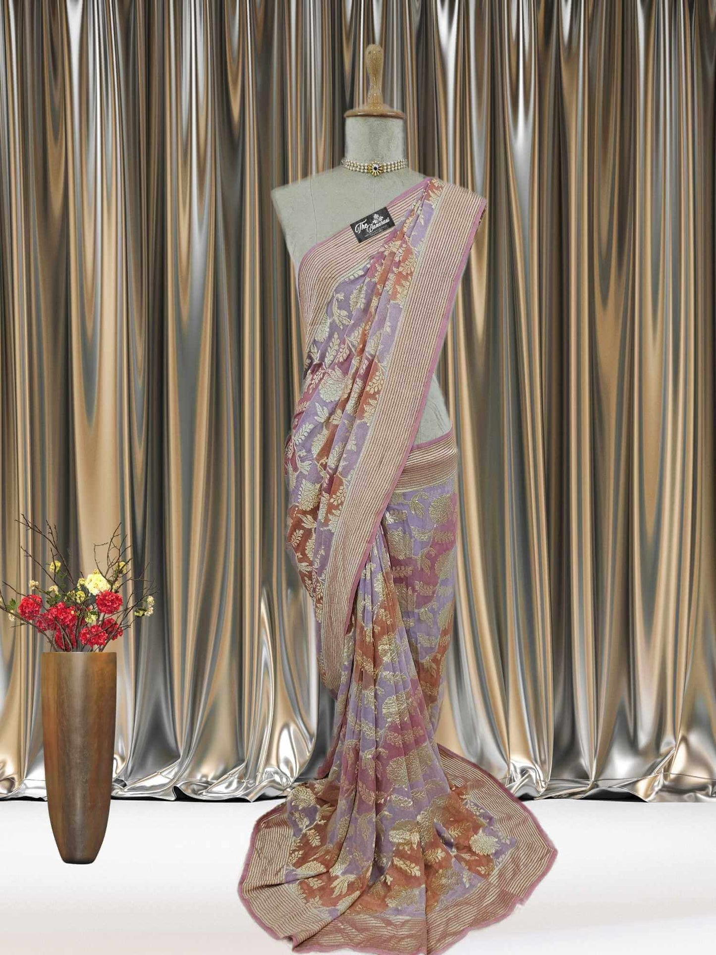 Multi Color Khaddi Georgette Water Zari Banarasi Handloom Saree