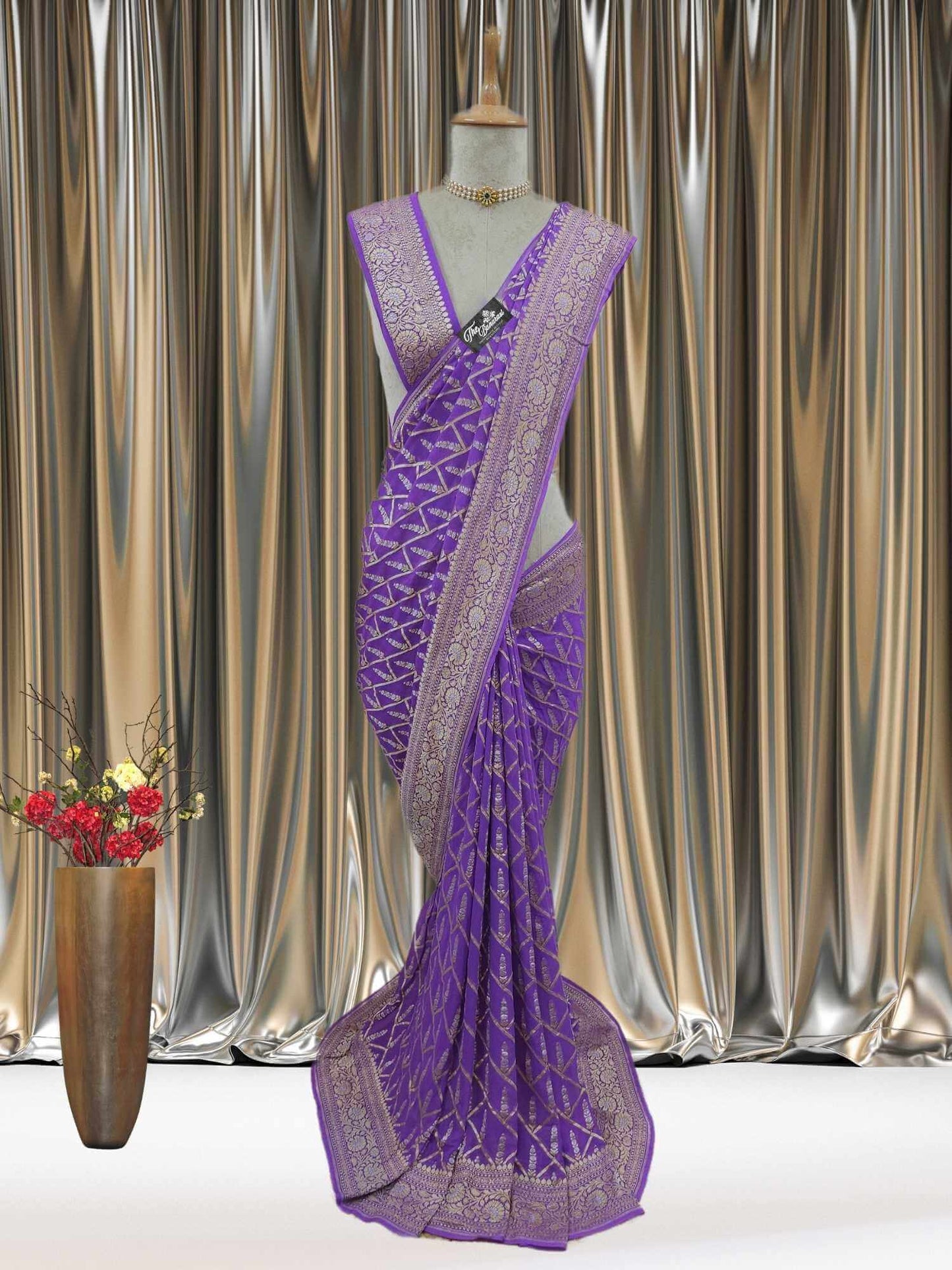 Lilac Color Khaddi Georgette Water Zari Banarasi Handloom Saree