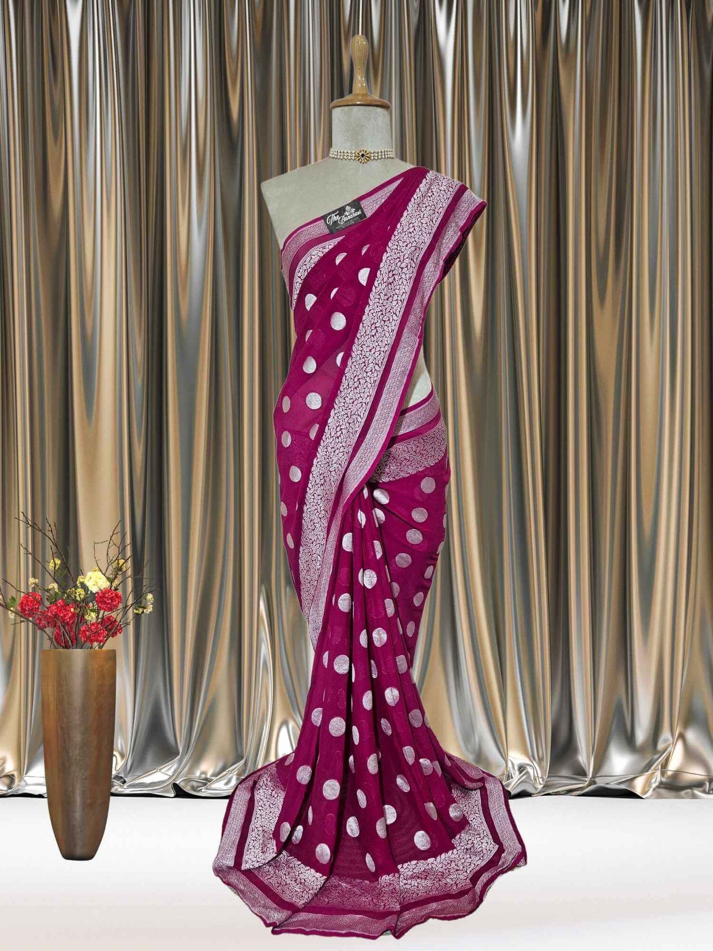 Rouge Pink Khaddi Georgette Water Zari Banarasi Handloom Saree