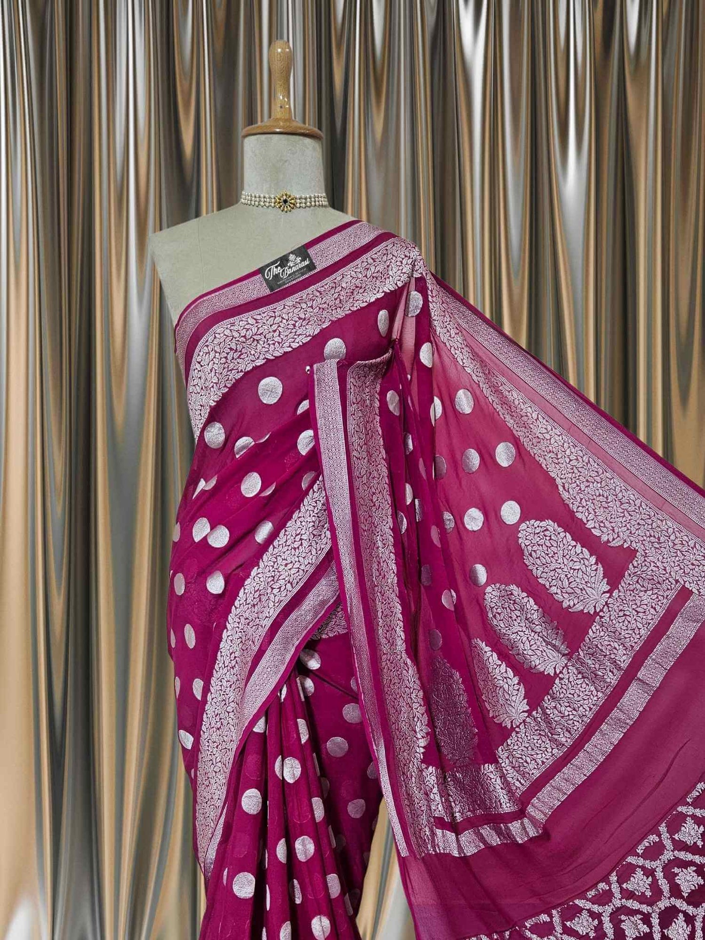 Rouge Pink Khaddi Georgette Water Zari Banarasi Handloom Saree