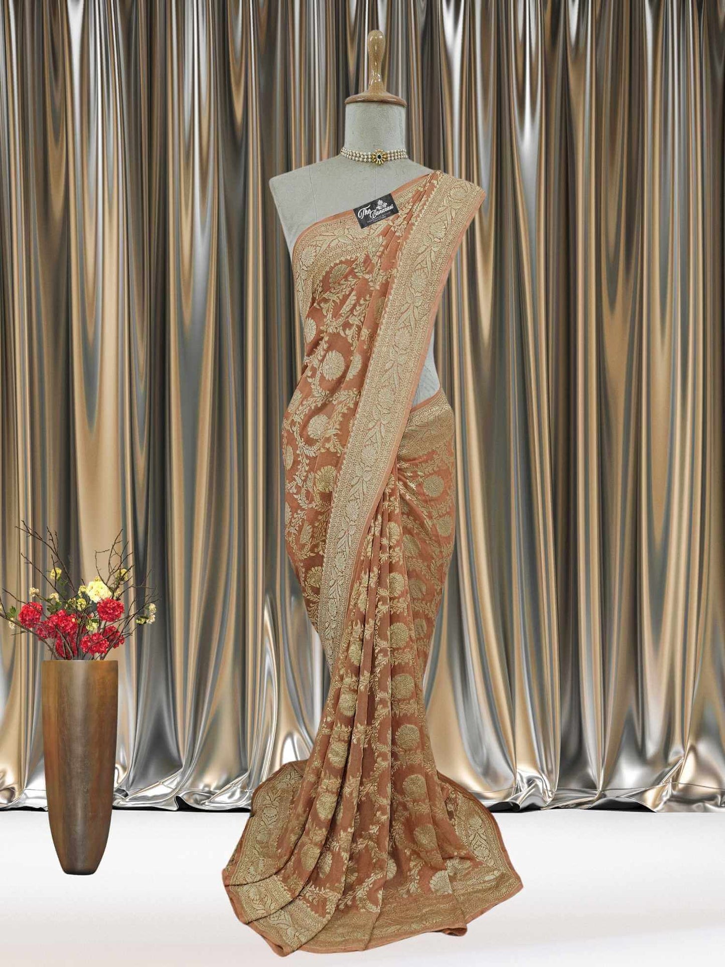 Sandstone Color Khaddi Georgette Water Zari Banarasi Handloom Saree