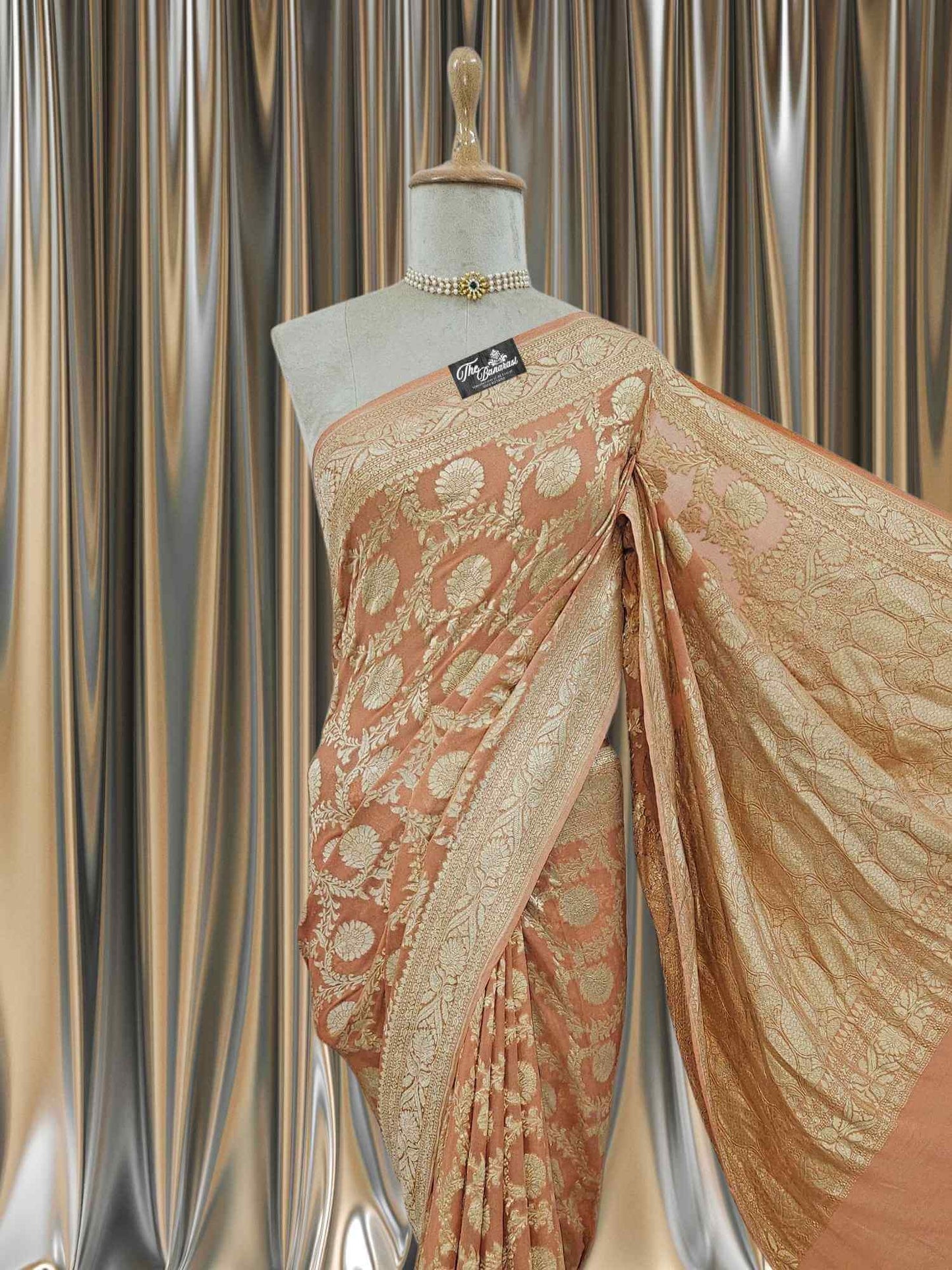 Sandstone Color Khaddi Georgette Water Zari Banarasi Handloom Saree