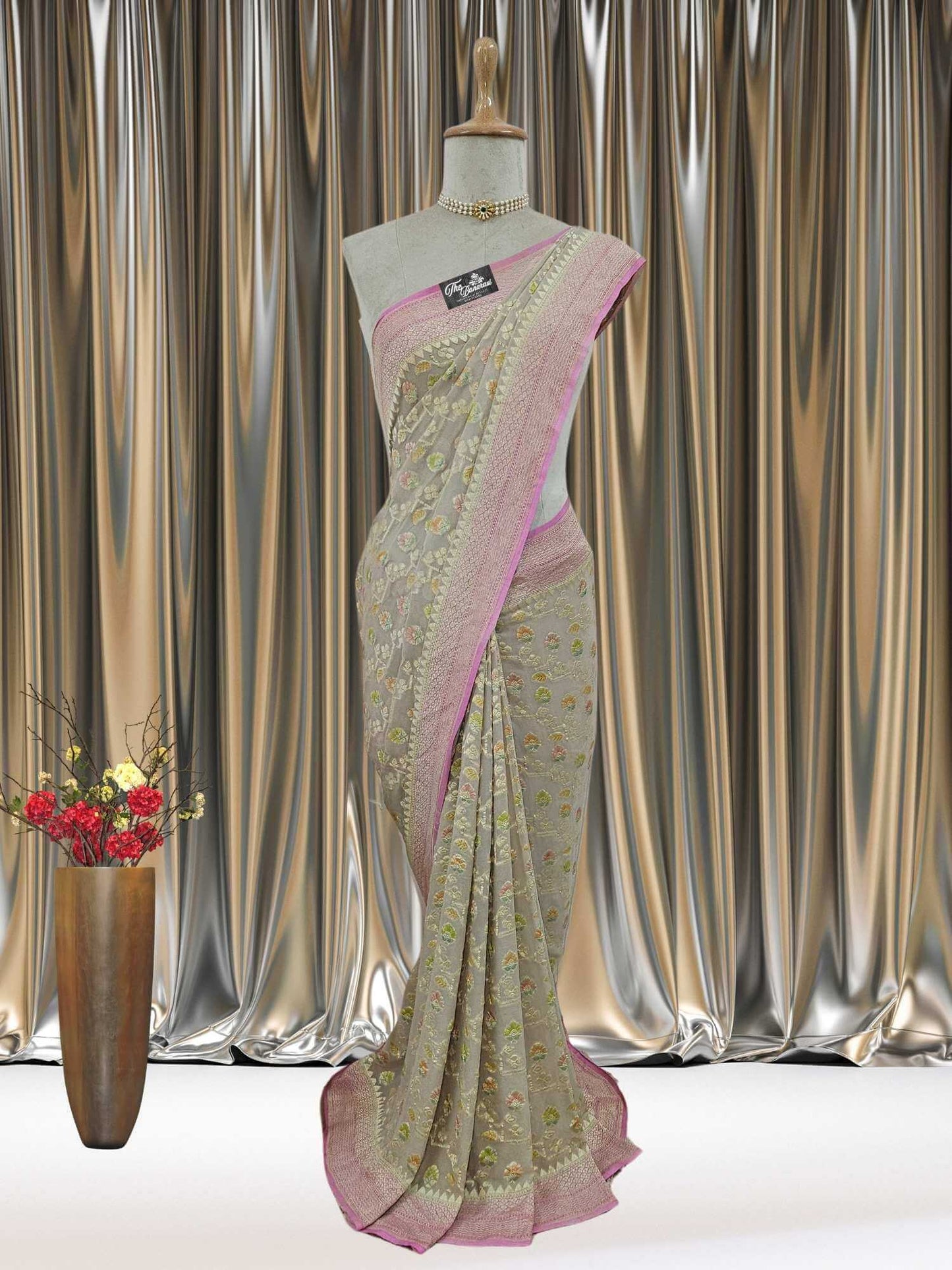 2D Shade Khaddi Georgette Water Zari Banarasi Handloom Saree