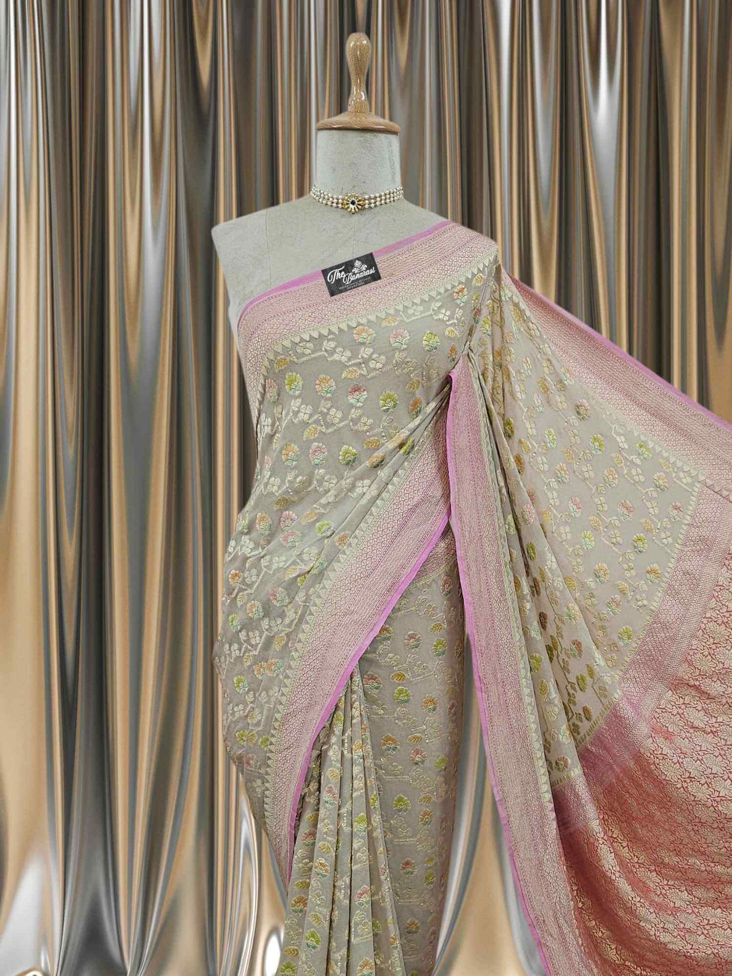 2D Shade Khaddi Georgette Water Zari Banarasi Handloom Saree