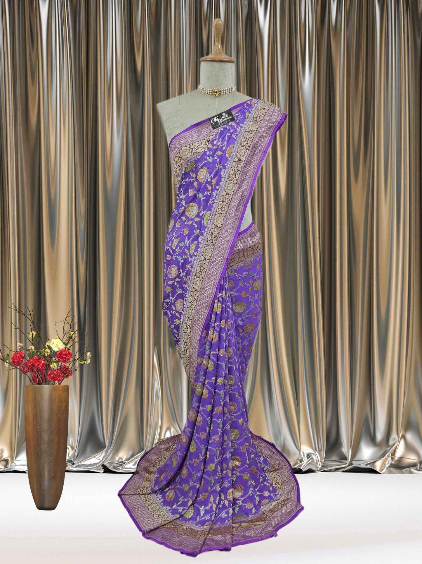 Electric Violet Khaddi Georgette Water Zari Banarasi Handloom Saree