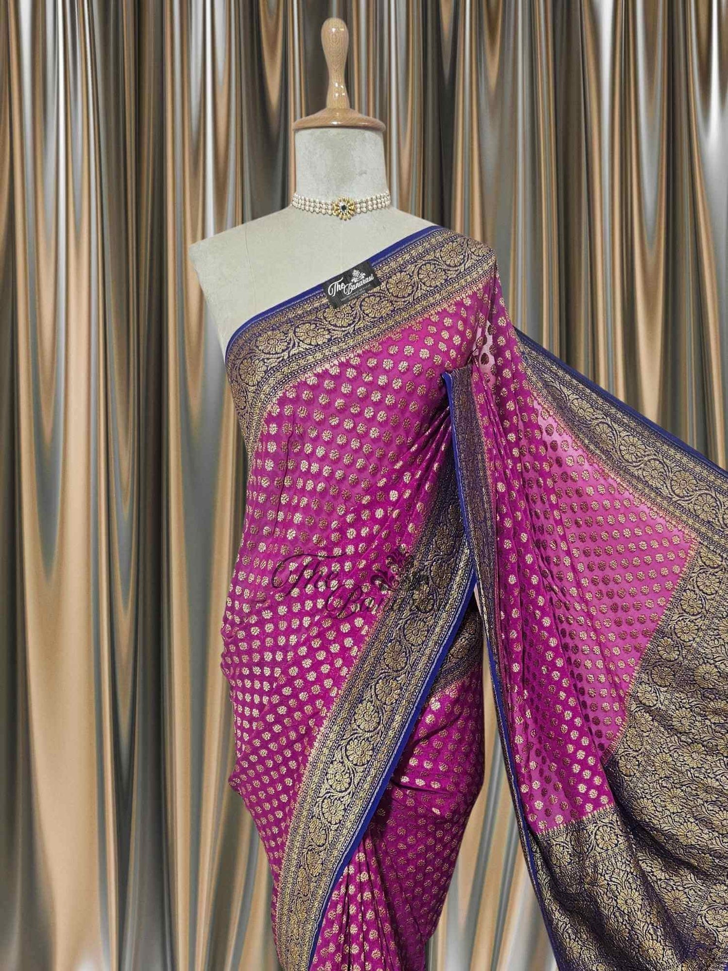 Strawberry Pink Khaddi Georgette Antique Zari Banarasi Handloom Saree