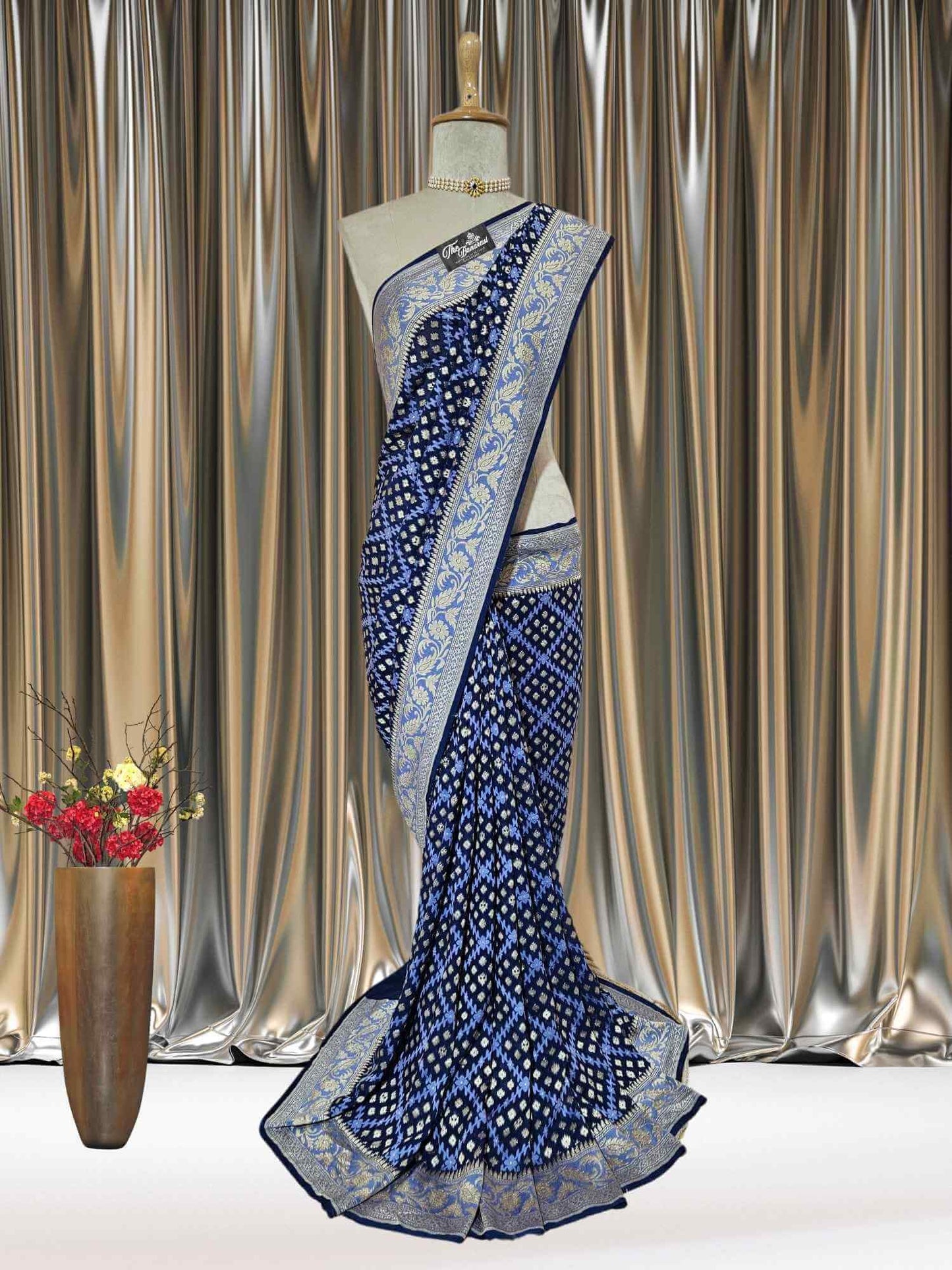 Denim Blue Khaddi Georgette Water Zari Banarasi Handloom Saree