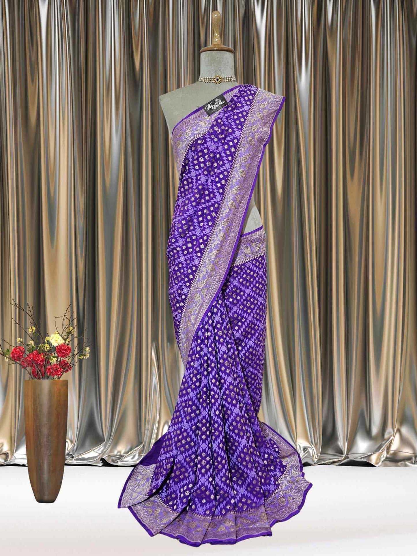 Purple Khaddi Georgette Water Zari Banarasi Handloom Saree