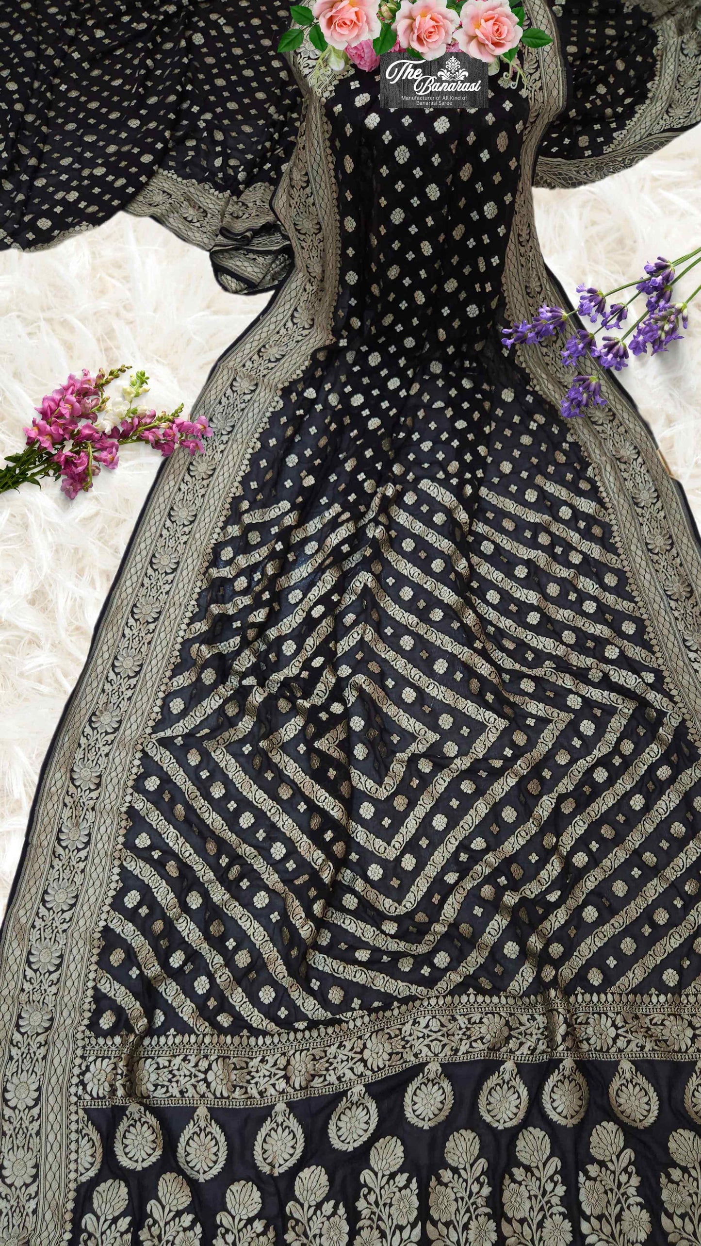 Black Khaddi Georgette Water Zari Banarasi Handloom Saree