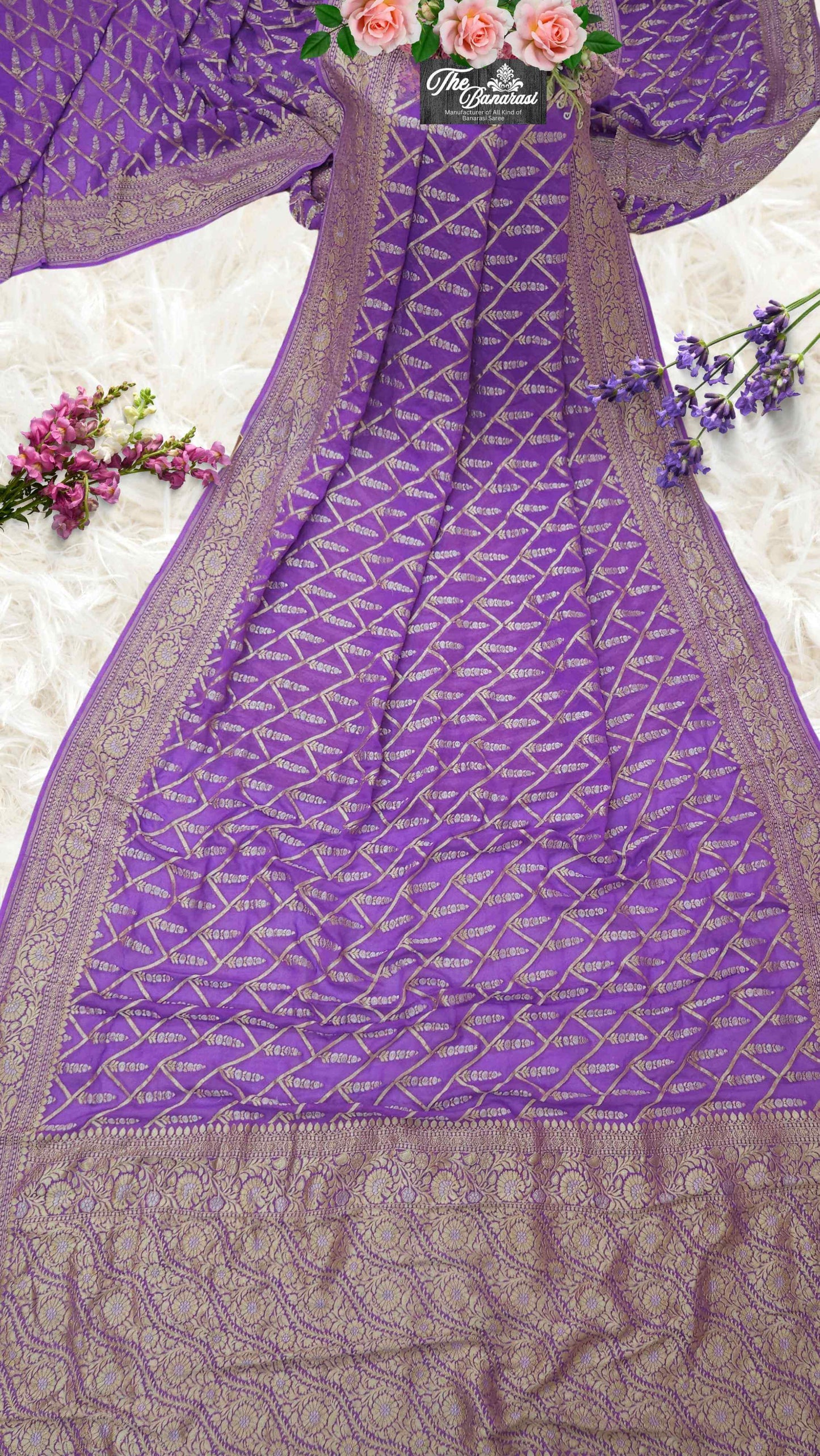 Lilac Color Khaddi Georgette Water Zari Banarasi Handloom Saree