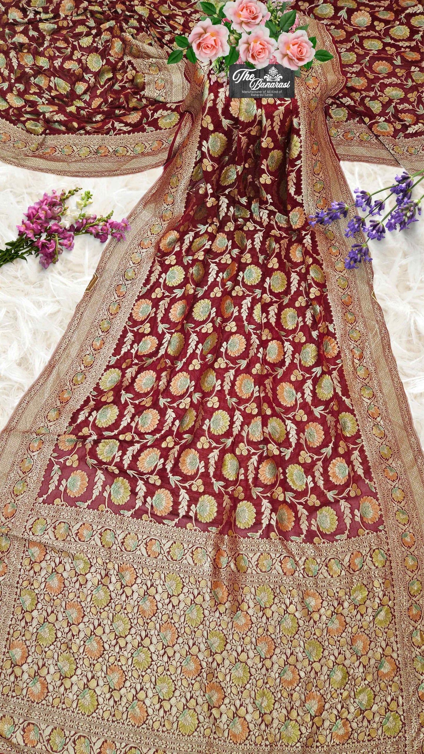 Maroon Color Khaddi Georgette Water Zari Banarasi Handloom Saree