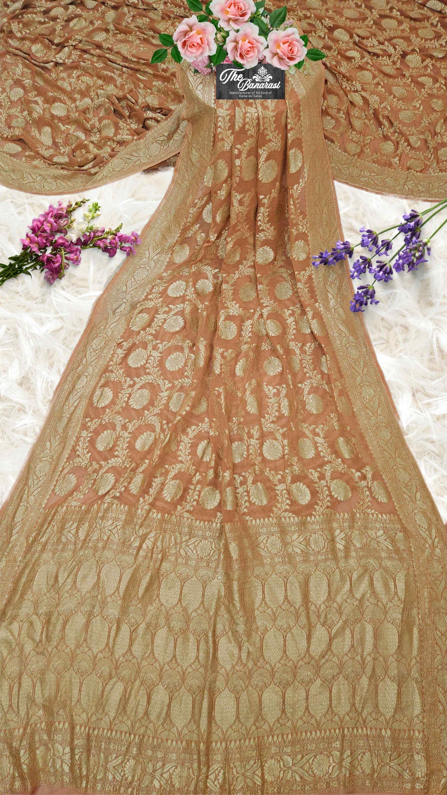 Sandstone Color Khaddi Georgette Water Zari Banarasi Handloom Saree