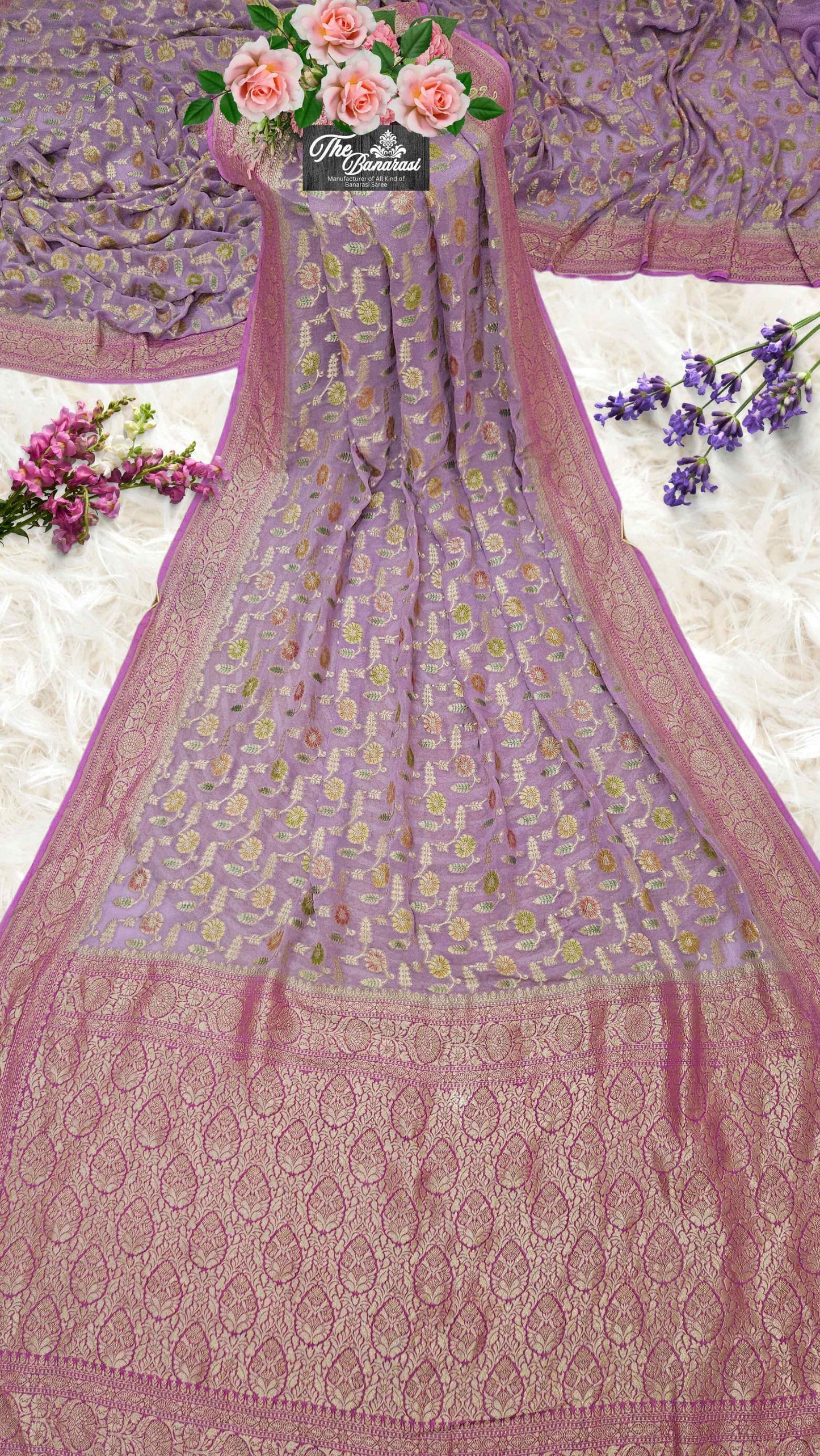 Light Purple Khaddi Georgette Water Zari Banarasi Handloom Saree