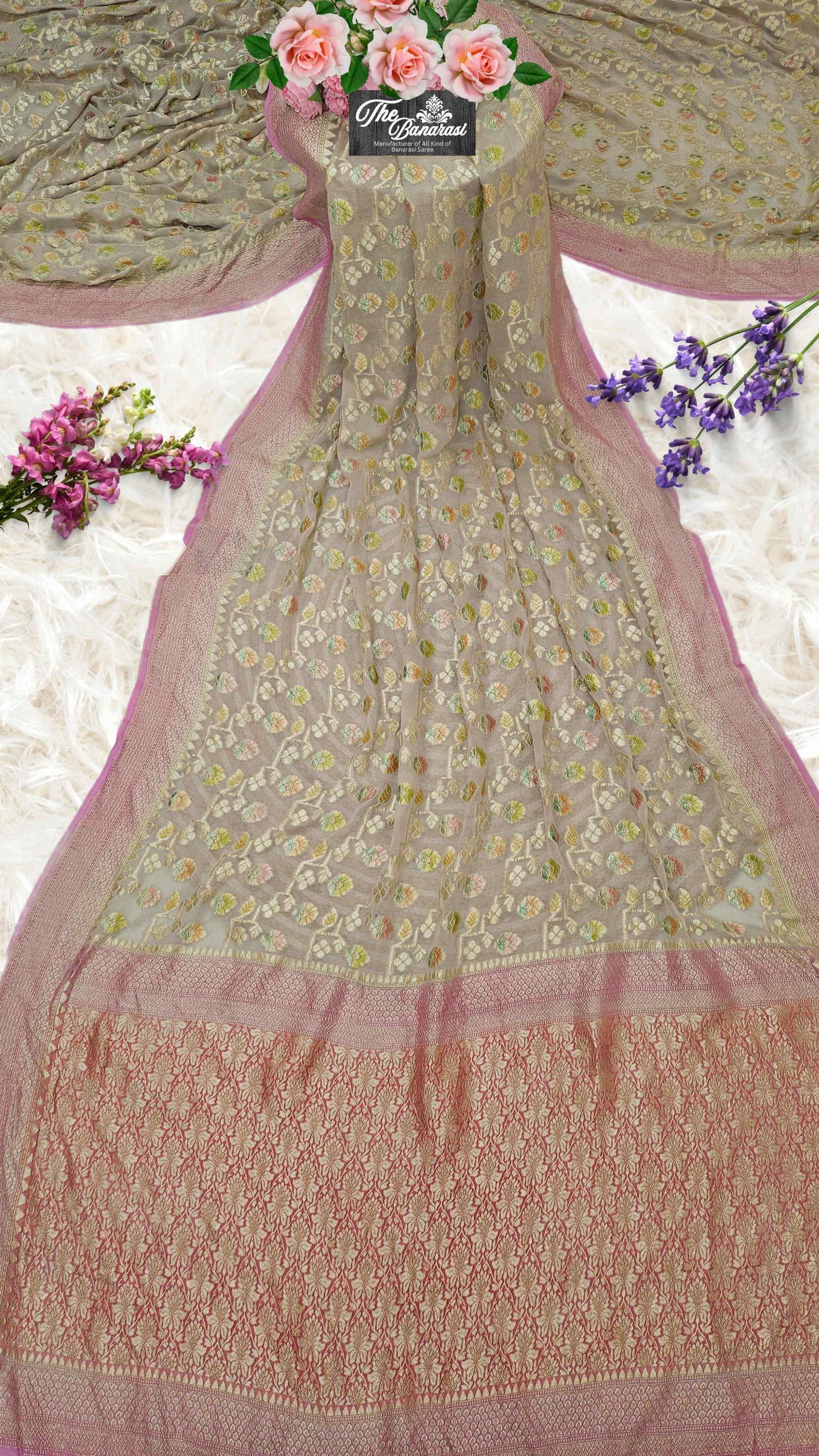 2D Shade Khaddi Georgette Water Zari Banarasi Handloom Saree