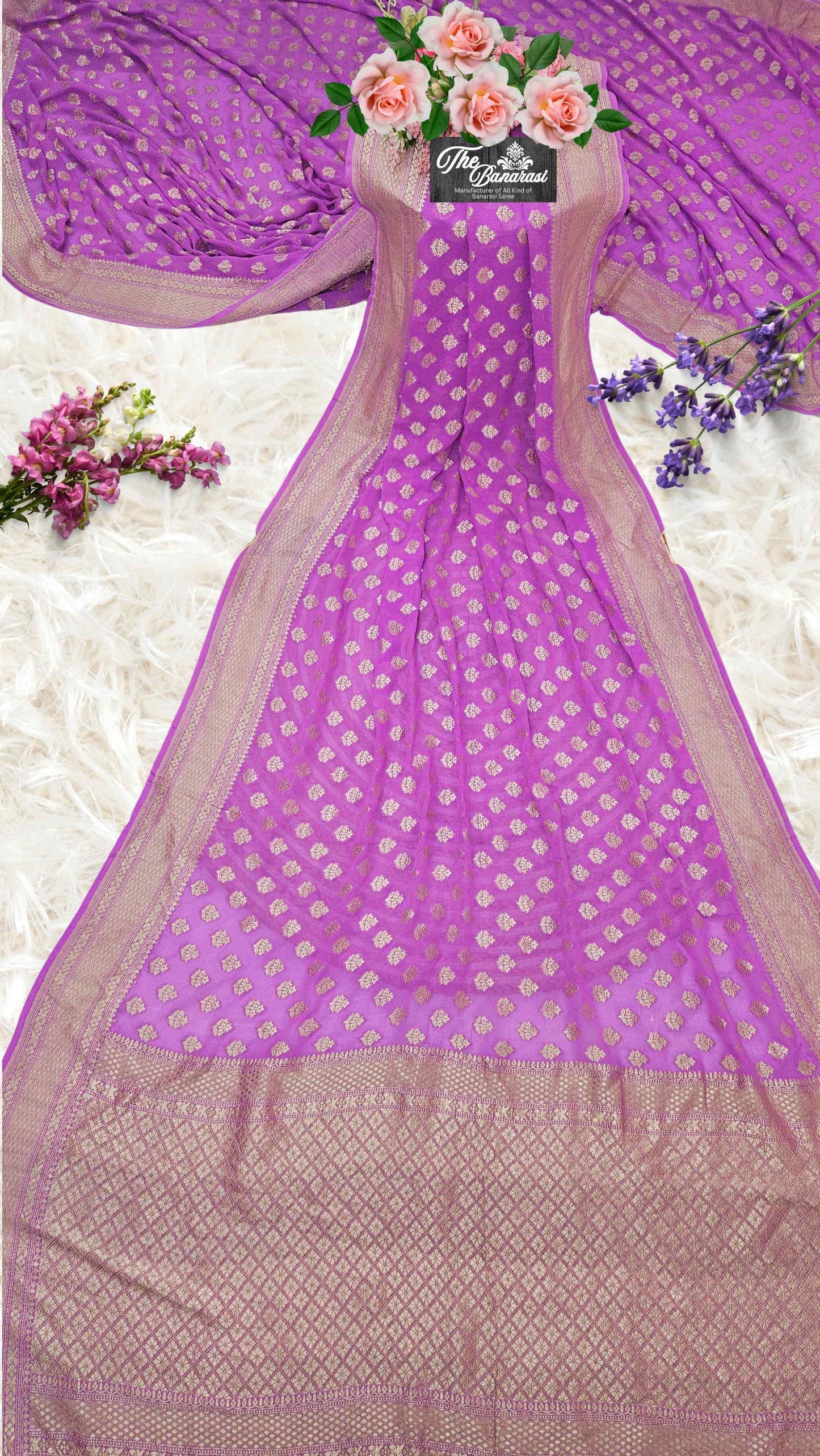 Orchid Color Khaddi Georgette Water Zari Banarasi Handloom Saree
