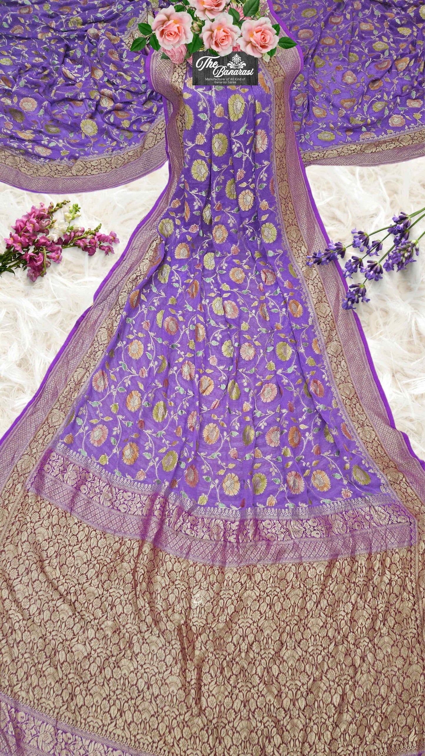Electric Violet Khaddi Georgette Water Zari Banarasi Handloom Saree