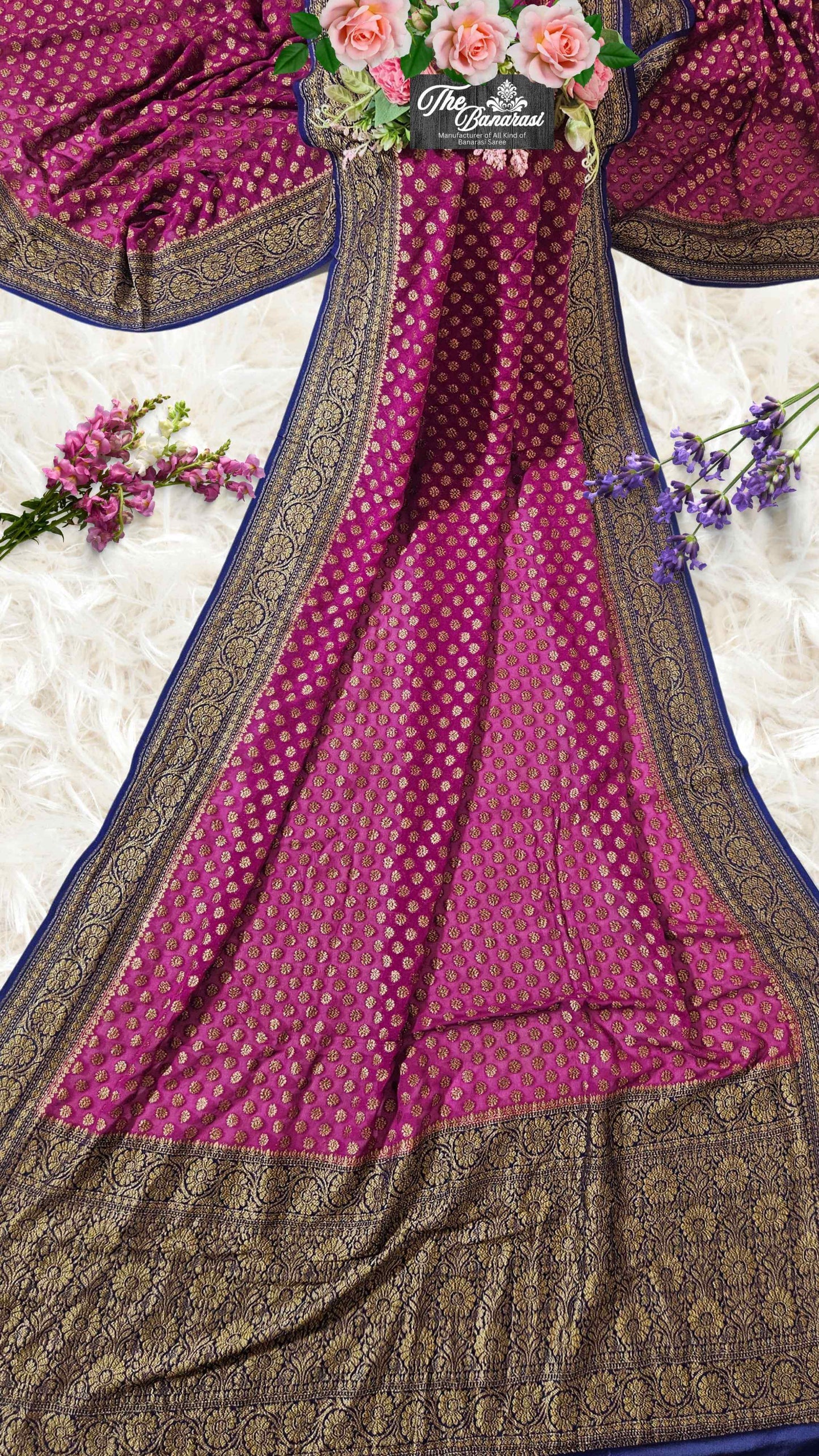 Strawberry Pink Khaddi Georgette Antique Zari Banarasi Handloom Saree