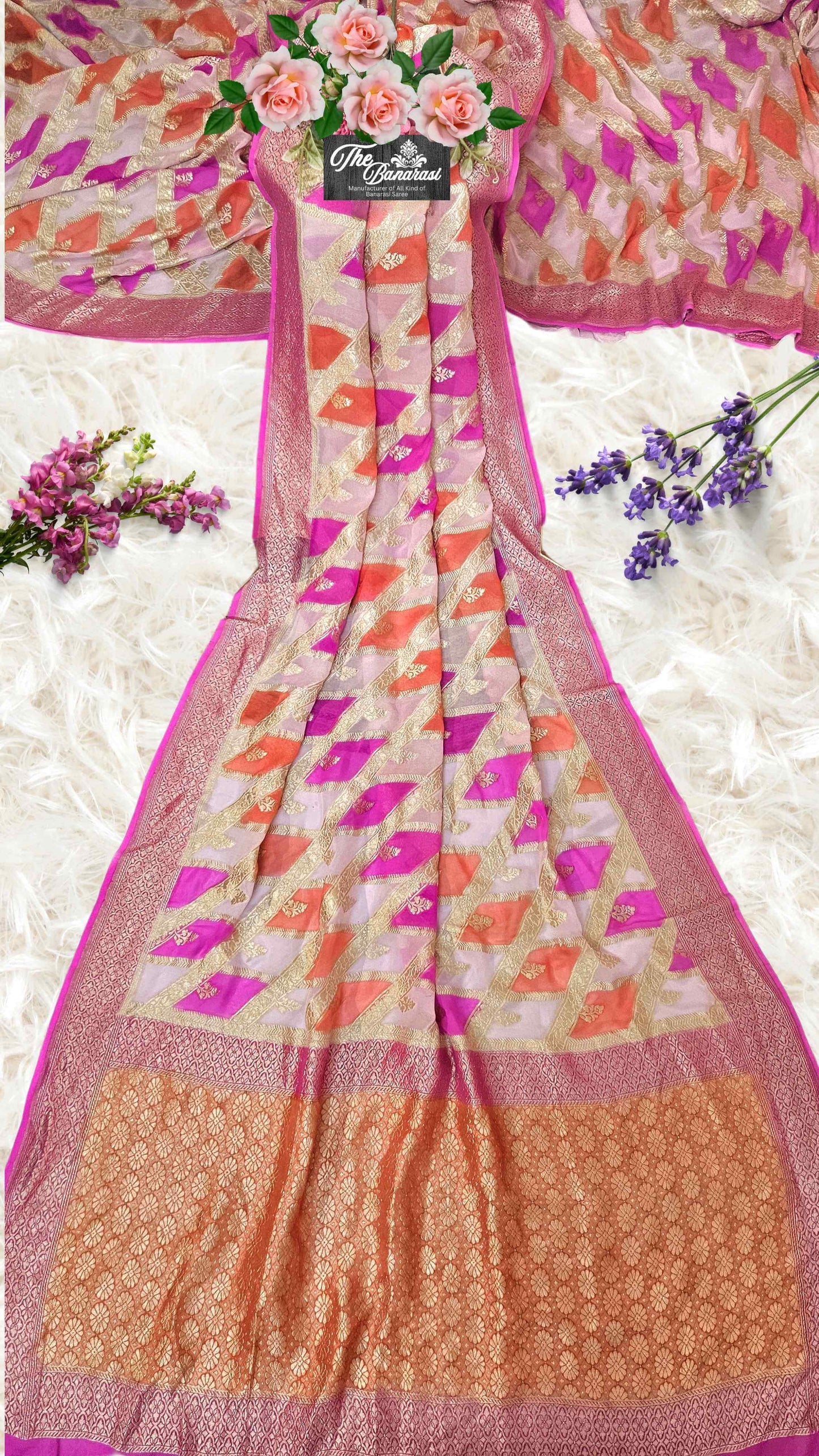 Multi Color Khaddi Georgette Water Zari Banarasi Handloom Saree