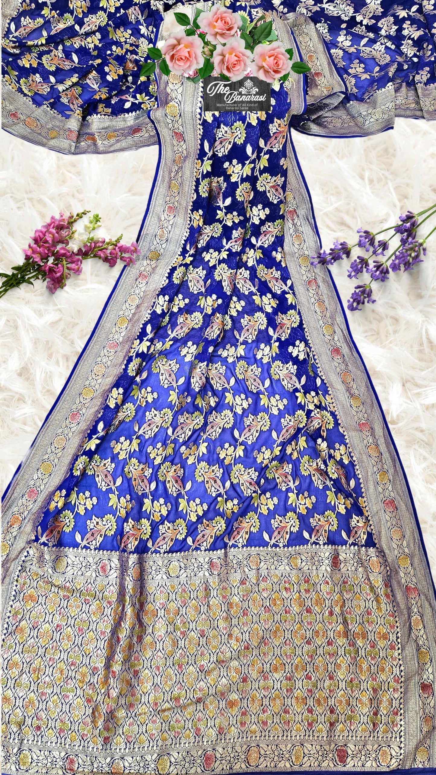 Royal Blue Khaddi Georgette Water Zari Banarasi Handloom Saree