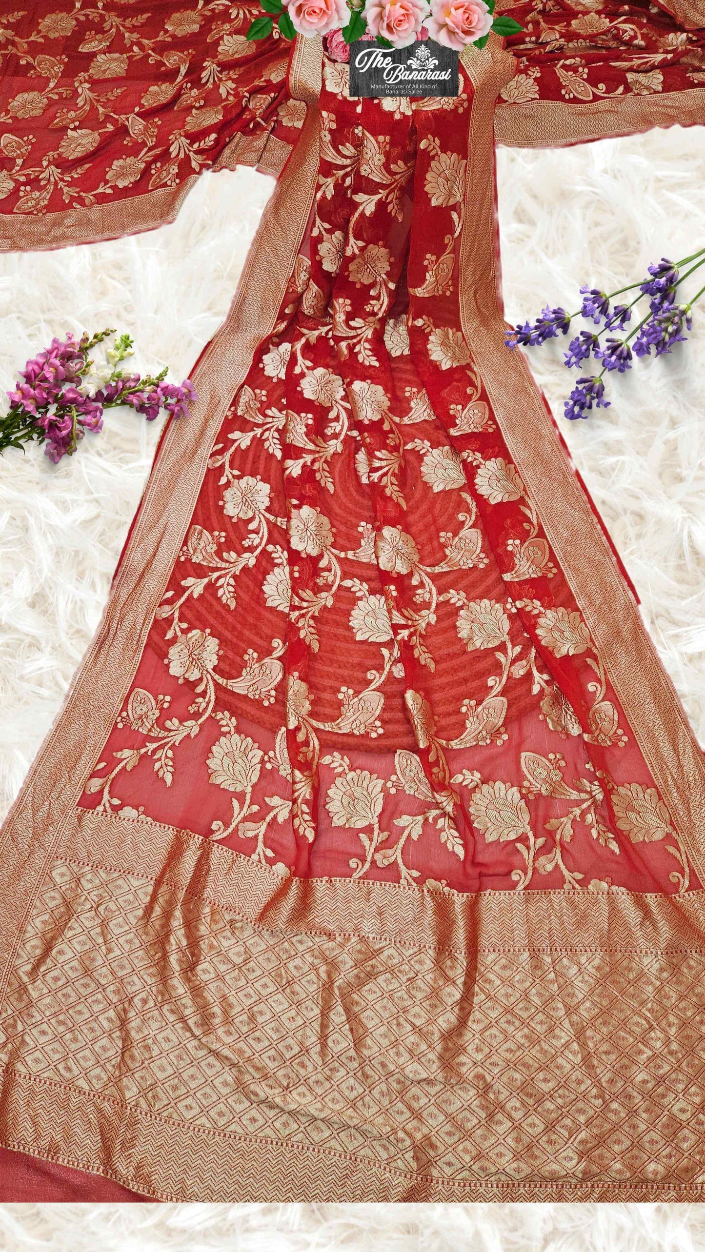 Red Khaddi Georgette Water Zari Banarasi Handloom Saree