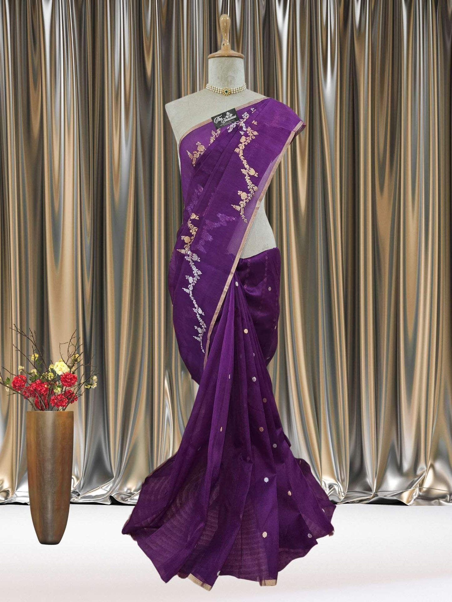 Palatinate Purple Pure Kora Silk Water Zari Banarasi Handloom Saree