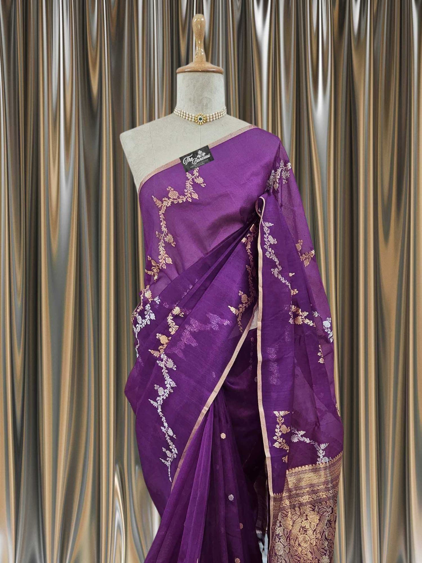 Palatinate Purple Pure Kora Silk Water Zari Banarasi Handloom Saree