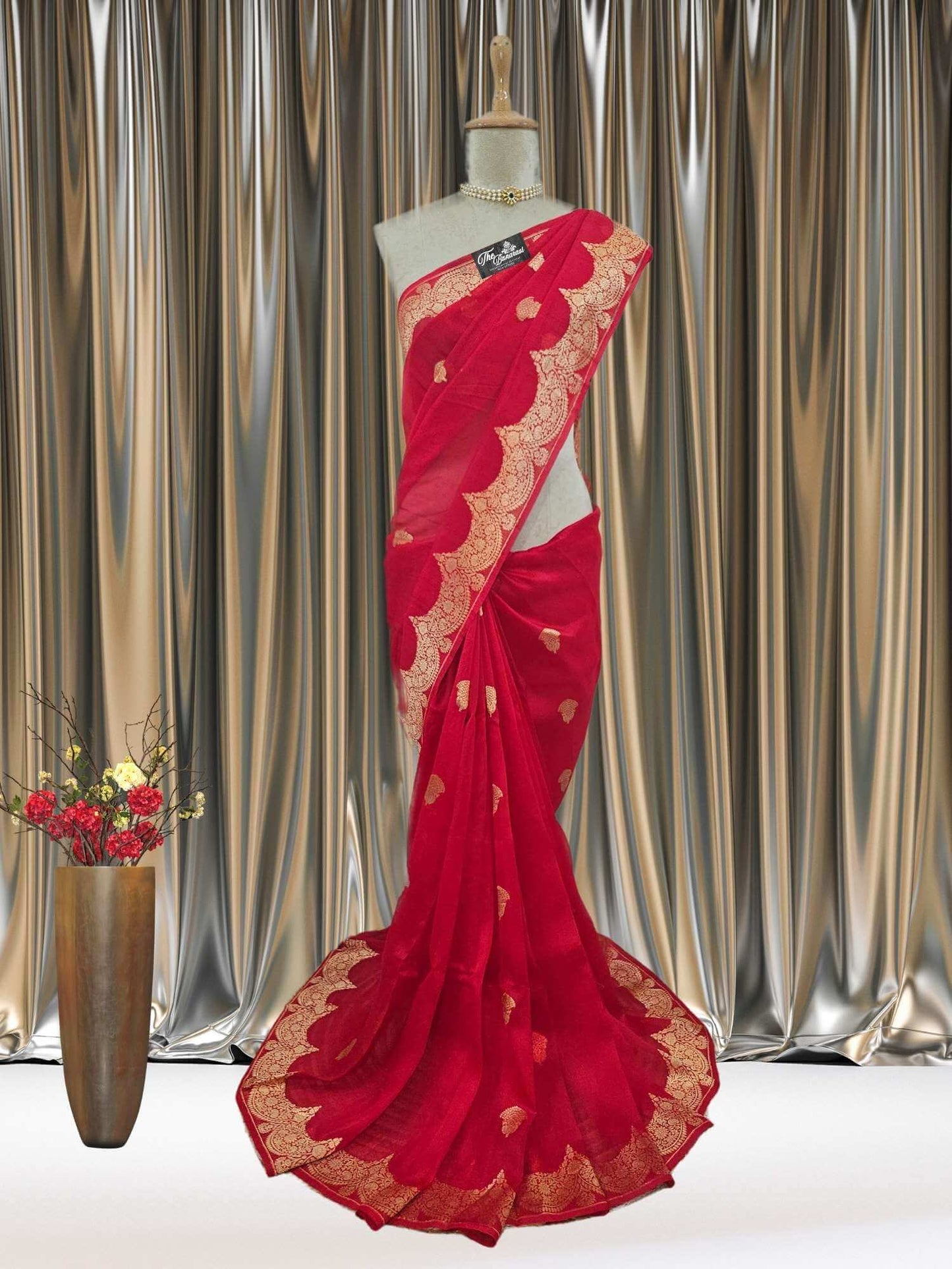 Red Pure Kora Silk Sona Roopa Banarasi Handloom Saree