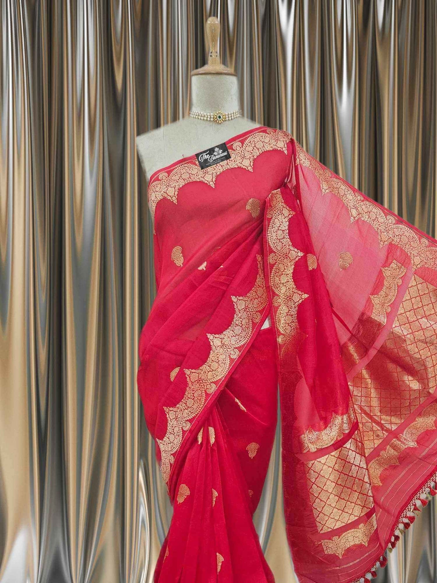 Red Pure Kora Silk Sona Roopa Banarasi Handloom Saree