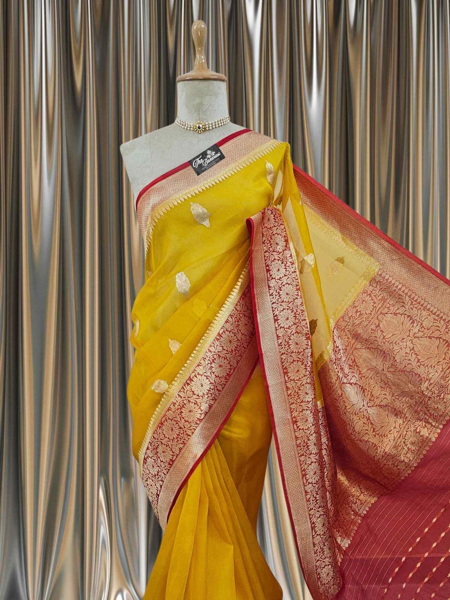 Mimosa Yellow Pure Kora Silk Water Zari Banarasi Handloom Saree