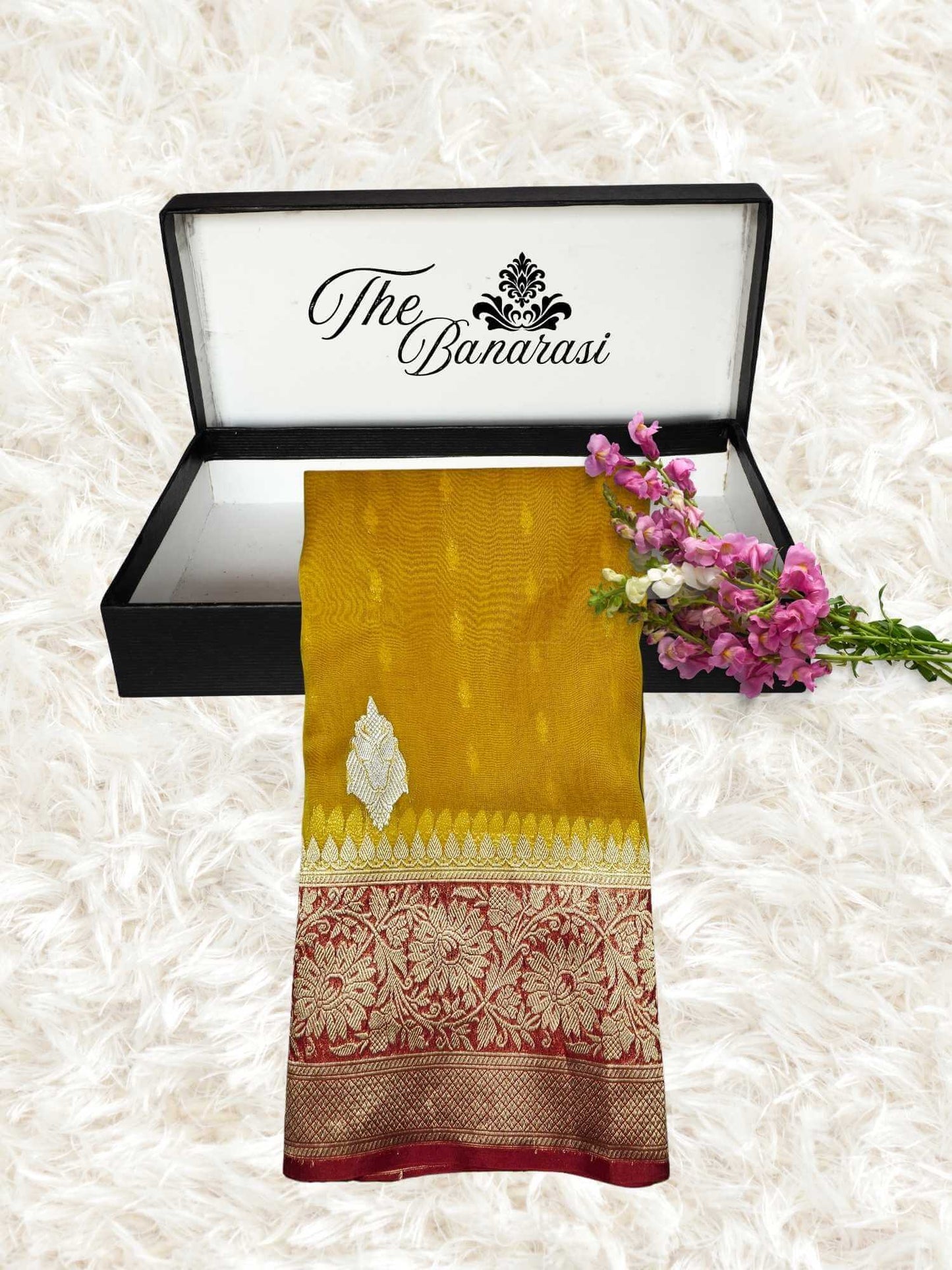 Mimosa Yellow Pure Kora Silk Water Zari Banarasi Handloom Saree