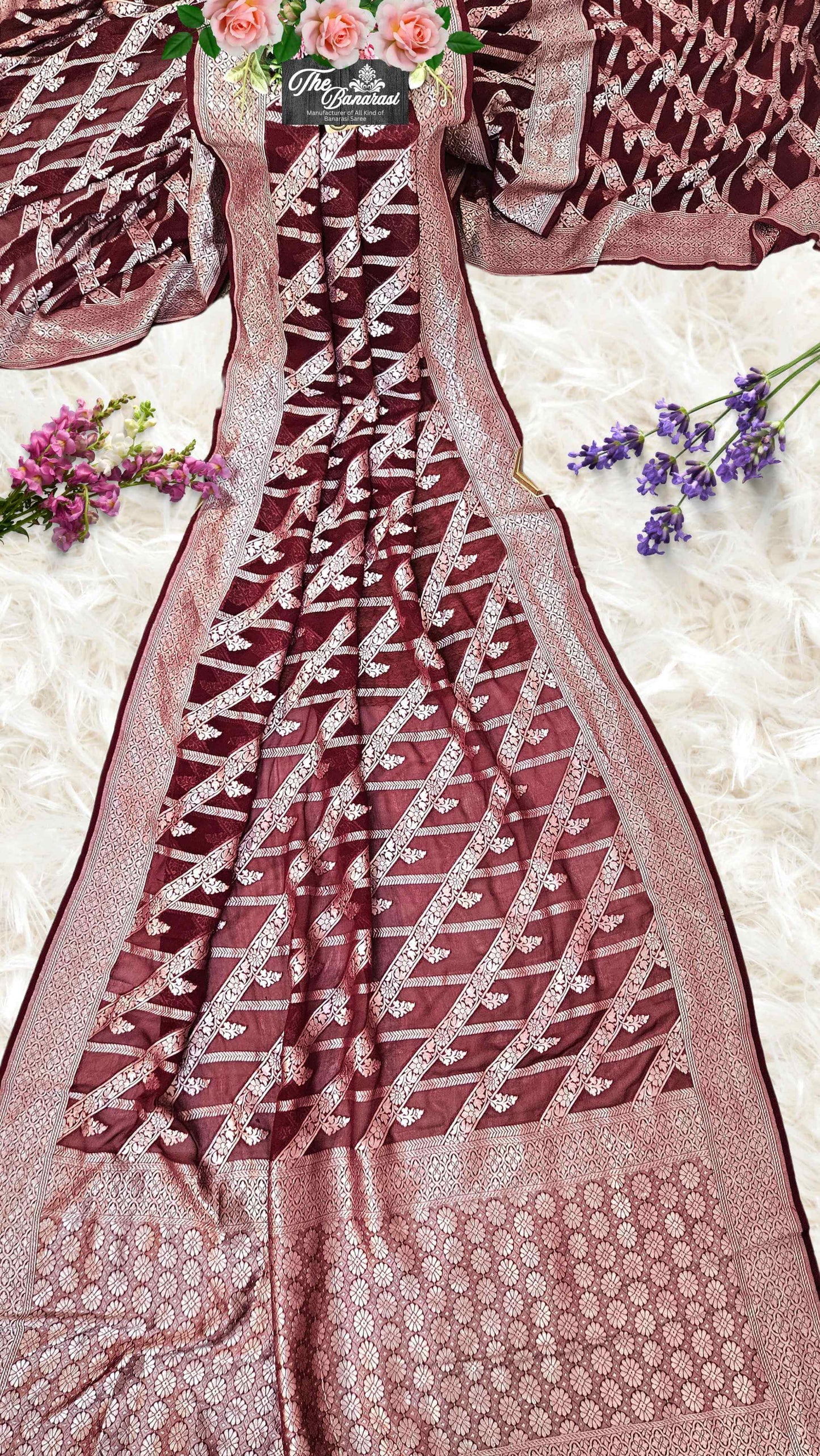 Maroon Color Khaddi Georgette Water Zari Banarasi Handloom Saree