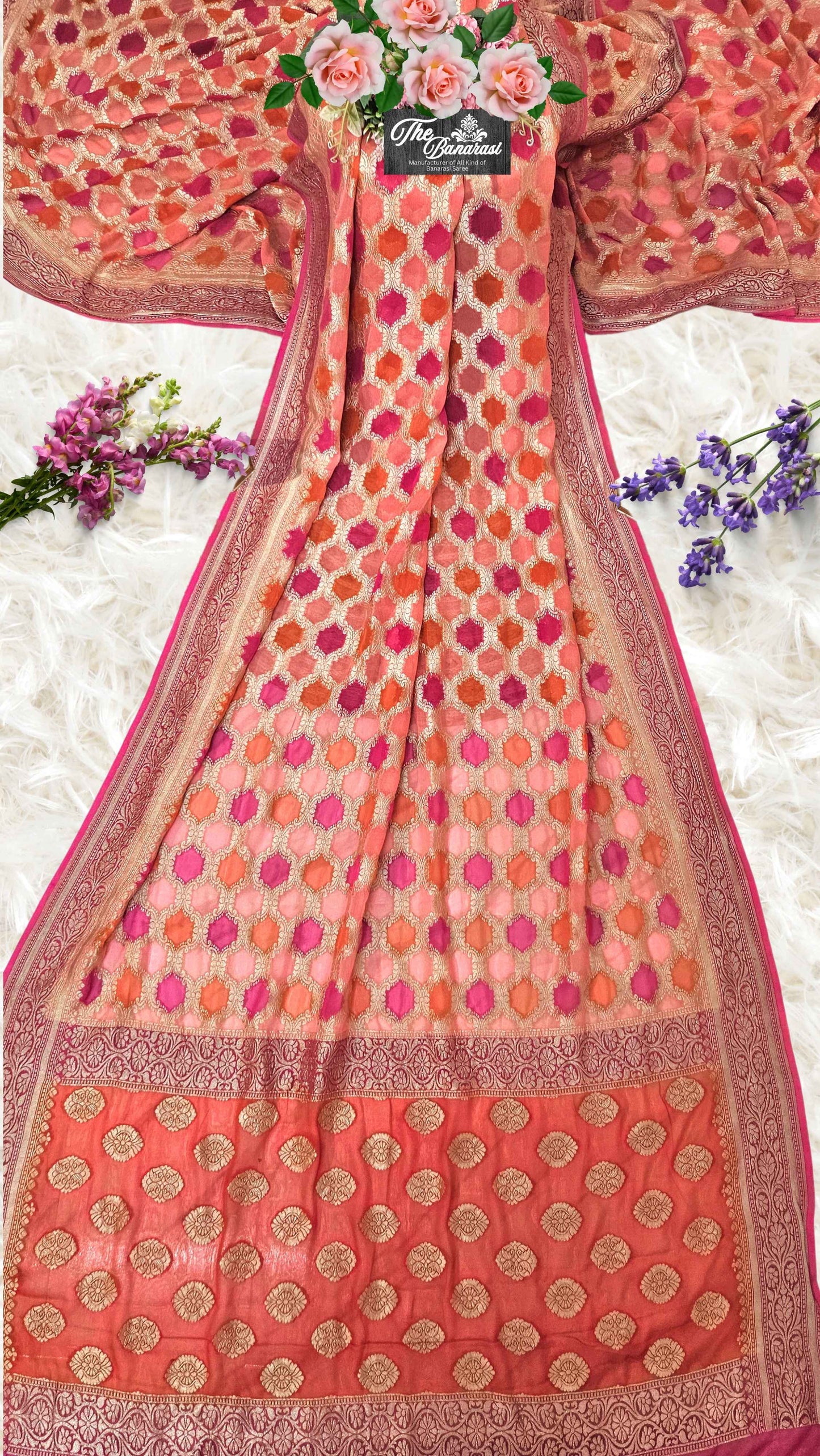 Multi Color Khaddi Georgette Water Zari Banarasi Handloom Saree