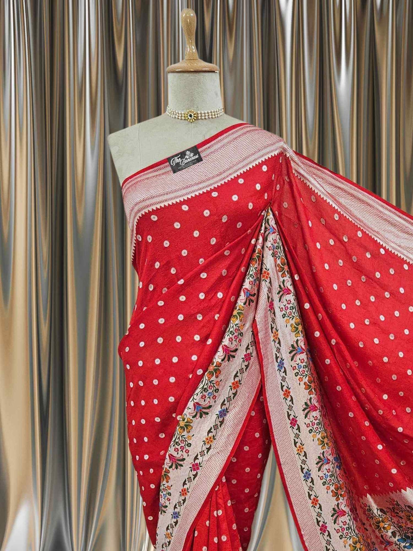 Red Color Pure Tussar Georgette Meenakari Design Banarasi Handloom Saree