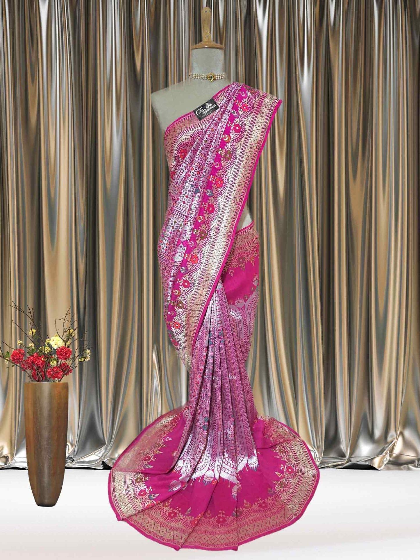 Purple Color Pure Tussar Georgette Meenakari Design Banarasi Handloom Saree