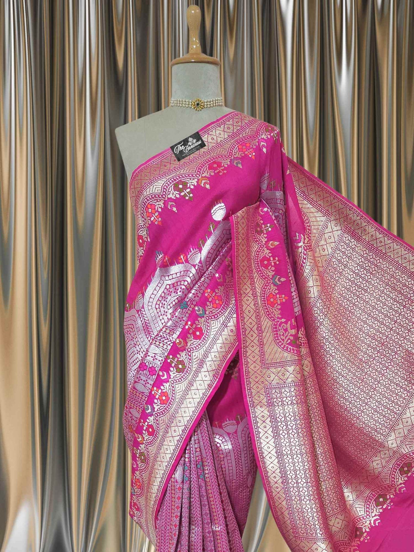 Purple Color Pure Tussar Georgette Meenakari Design Banarasi Handloom Saree