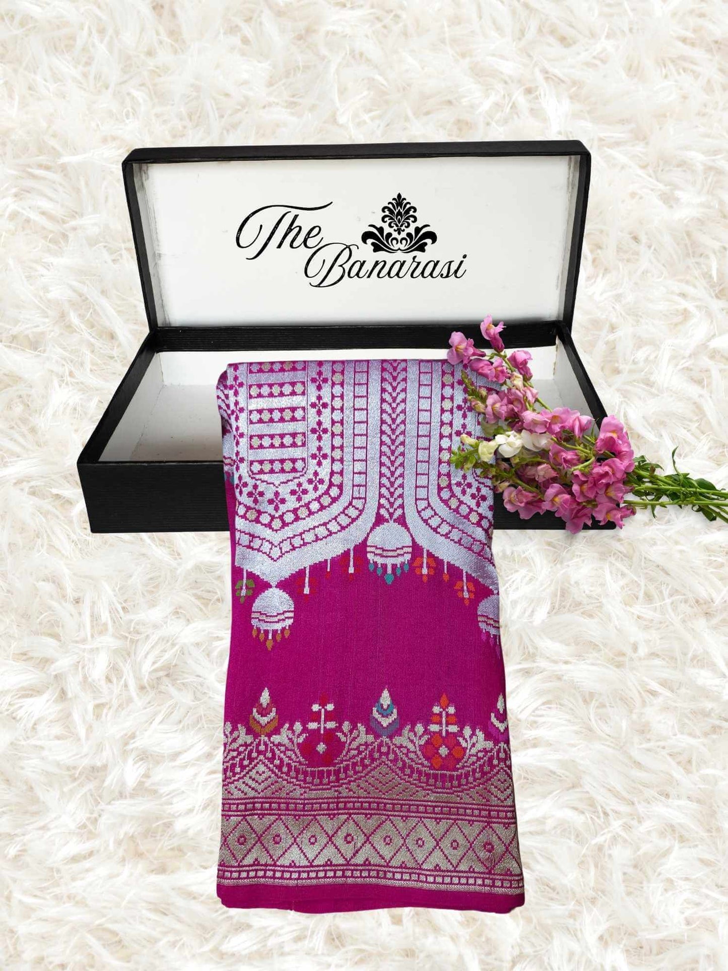 Purple Color Pure Tussar Georgette Meenakari Design Banarasi Handloom Saree