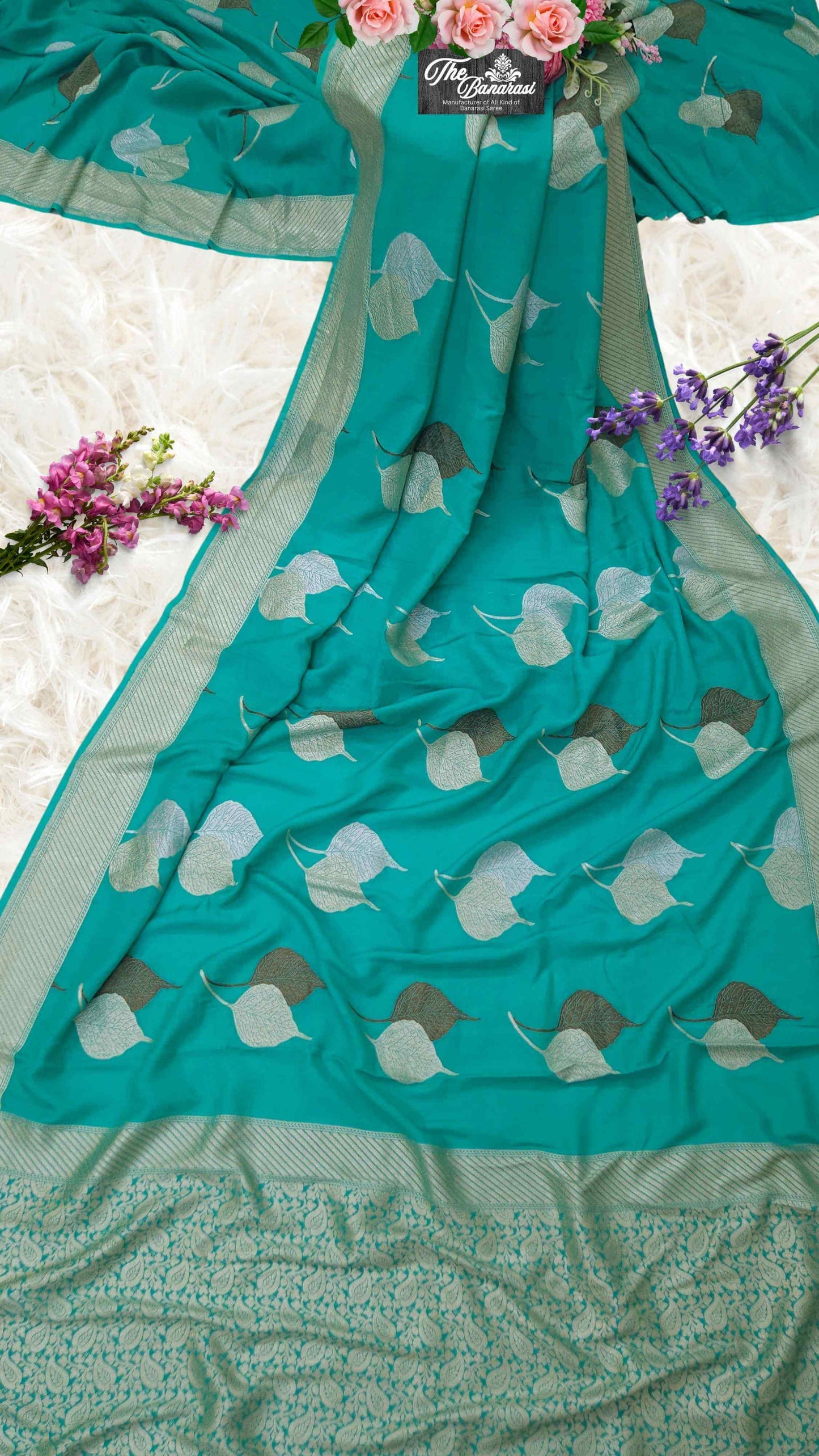 Sky Blue Pure Moonga Georgette Water Zari Banarasi Handloom Saree