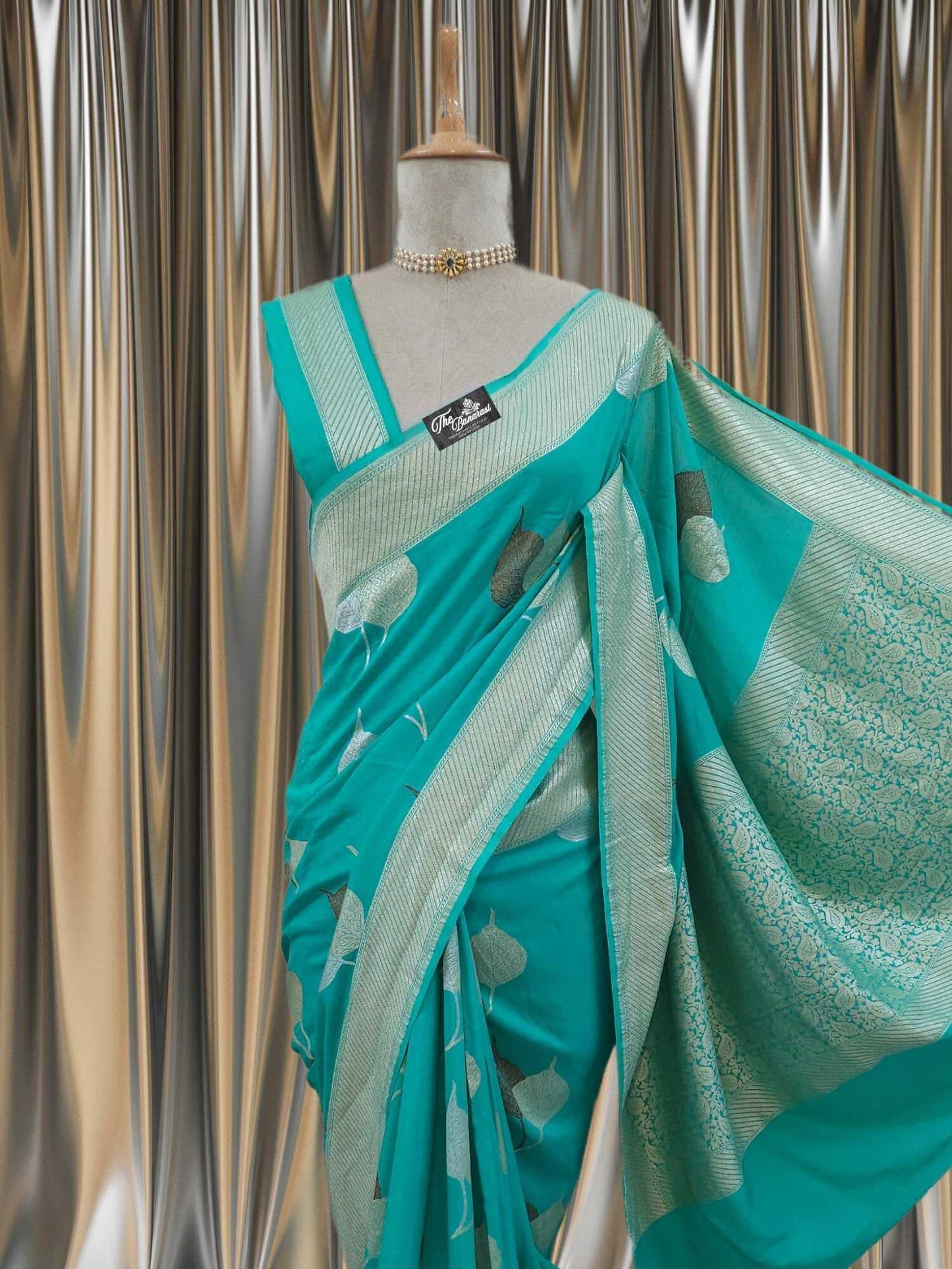 Sky Blue Pure Moonga Georgette Water Zari Banarasi Handloom Saree