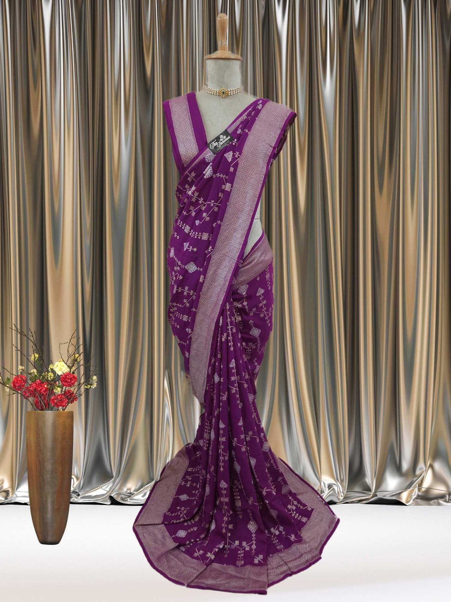 Purple Pure Moonga Georgette Sona Roopa Banarasi Handloom Saree