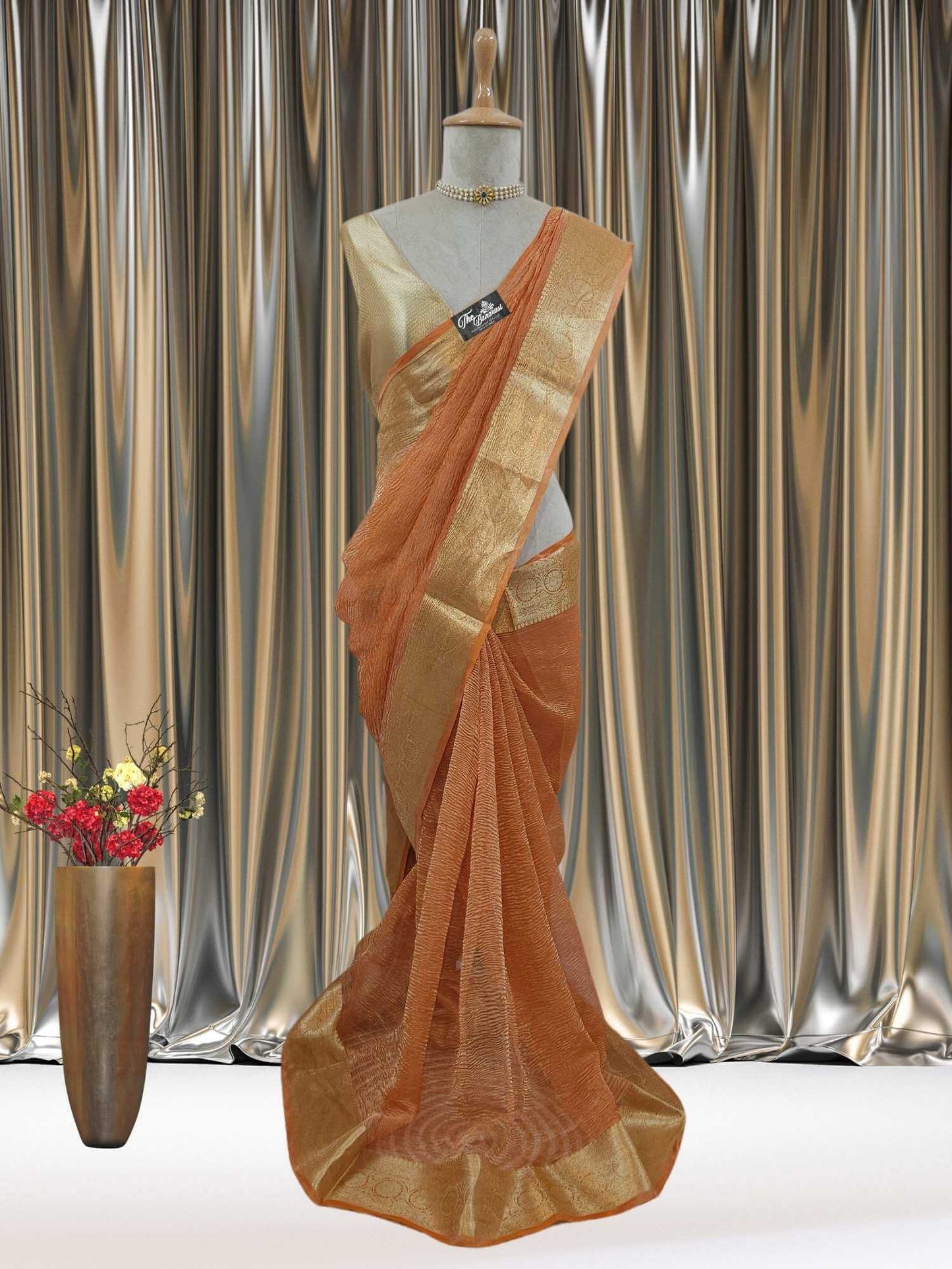 Vivid Orange Pure Tissue Silk Banarasi Handloom Saree