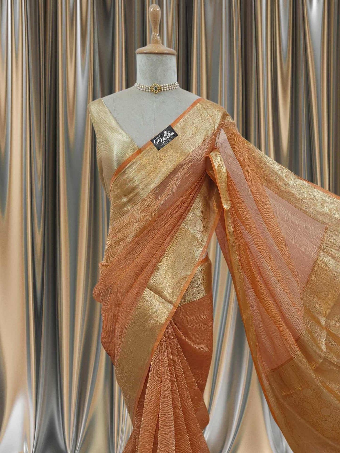 Vivid Orange Pure Tissue Silk Banarasi Handloom Saree