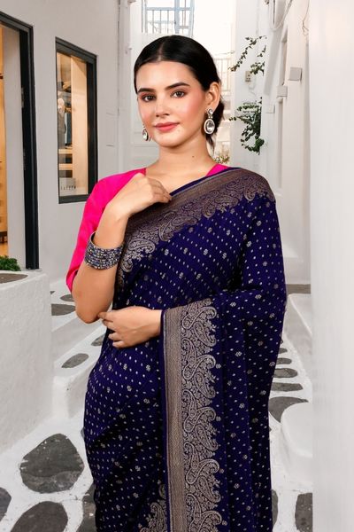 Handwoven Khaddi Georgette Banarasi Sarees with Antique Zari Work – Traditional Handloom Online Collection